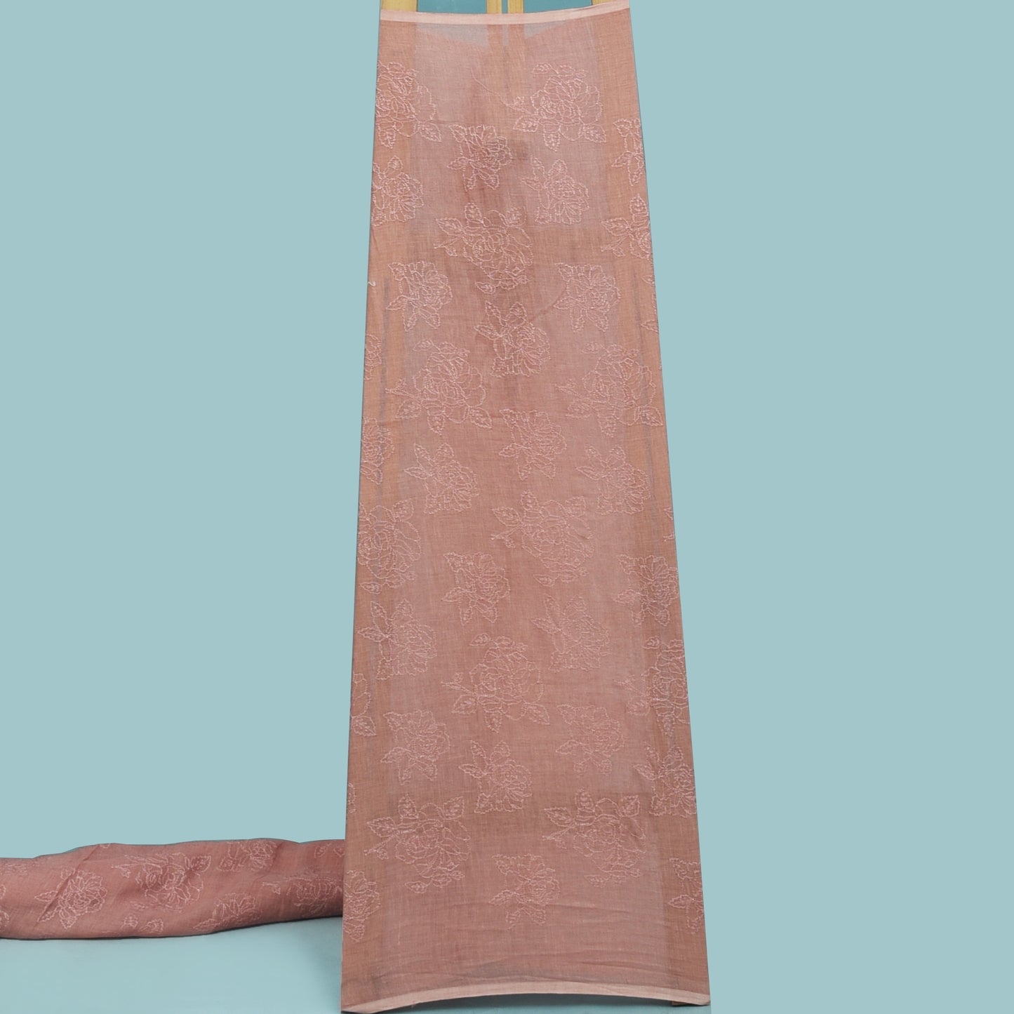 Pink Color Linen Embroidery Fabric