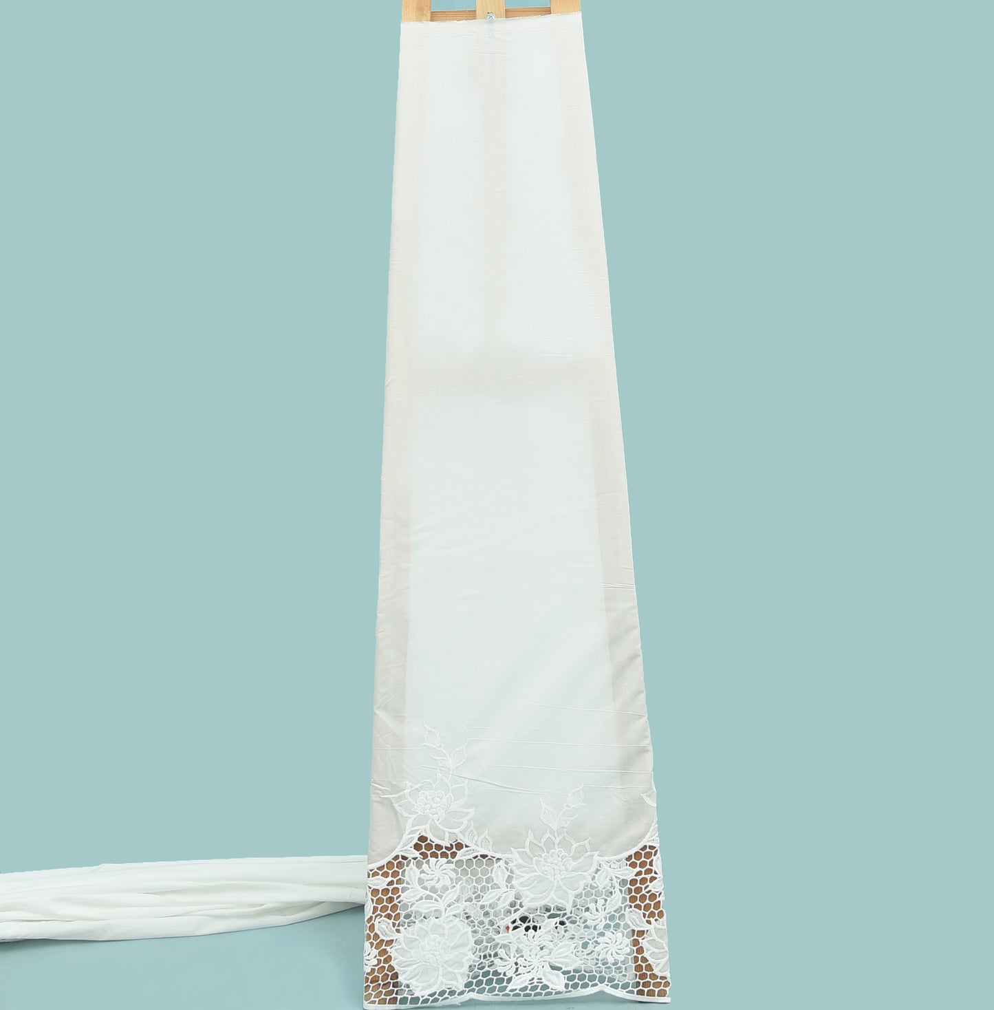 White Color Plazo Cotton Chikan Embroidery Fabric