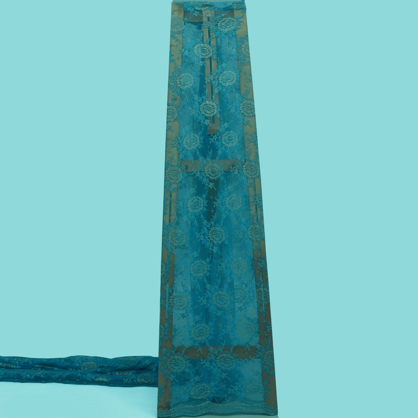 Teal Blue Color Chantilly Lace Fabric