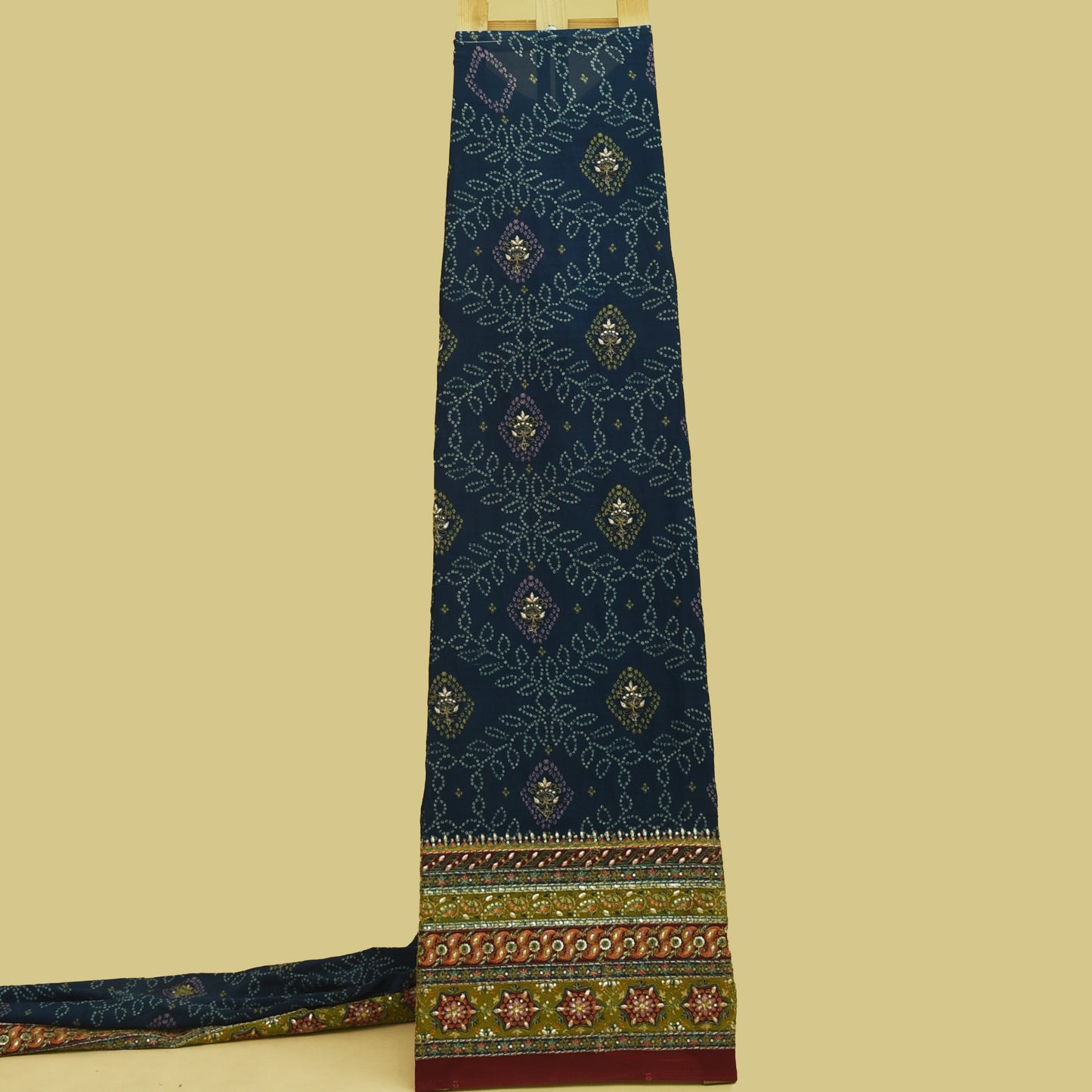 Crepe Position Print Embroidery Fabric