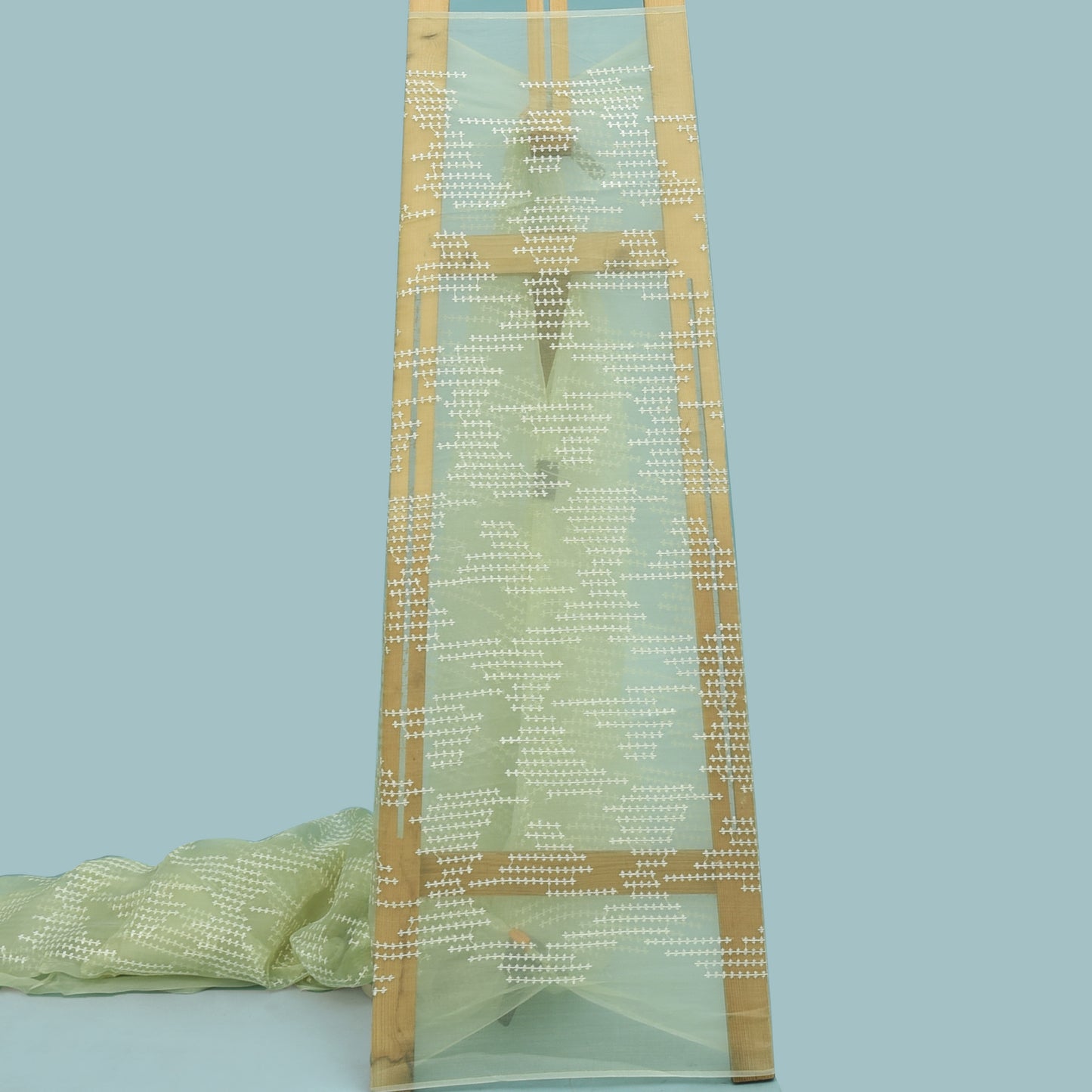 Pista Green Color Organza Embroidery Fabric