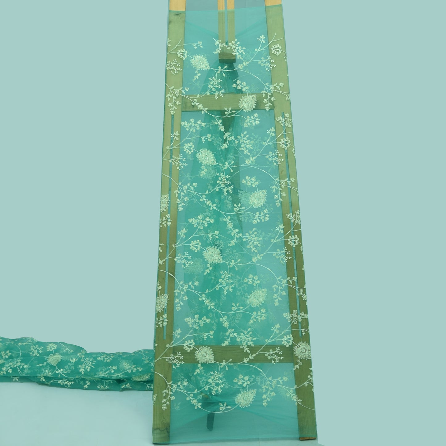 Firozi Color Organza Embroidery Fabric