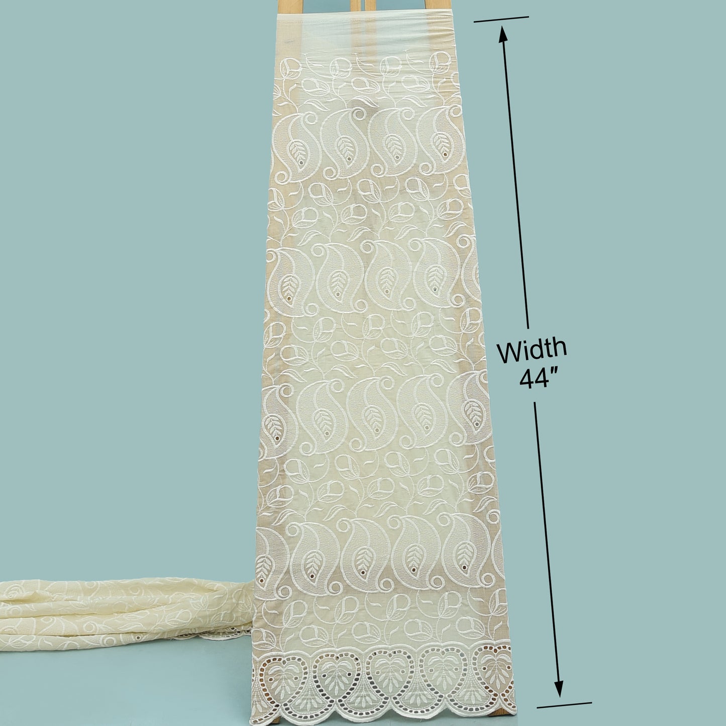 Cream Color Cotton Chikan Embroidery Fabric