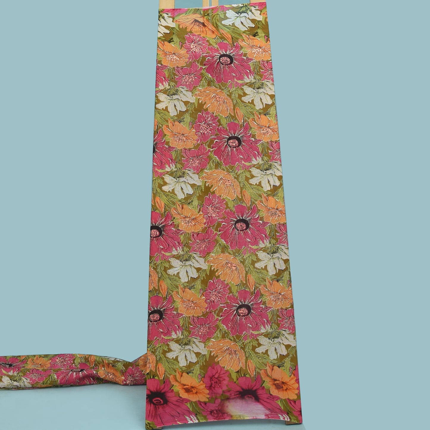 Multicolor Chinon Position Print Embroidery Fabric