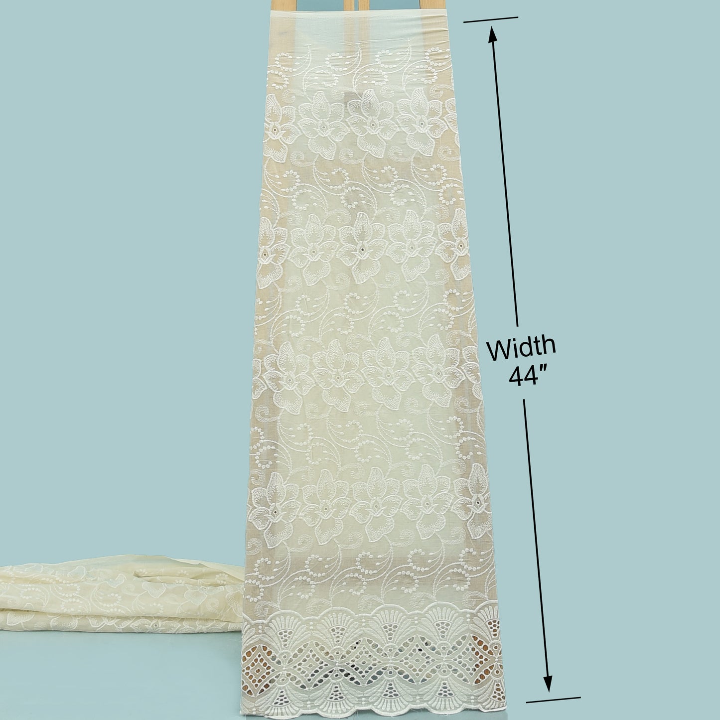 Cream Color Cotton Chikan Embroidery Fabric