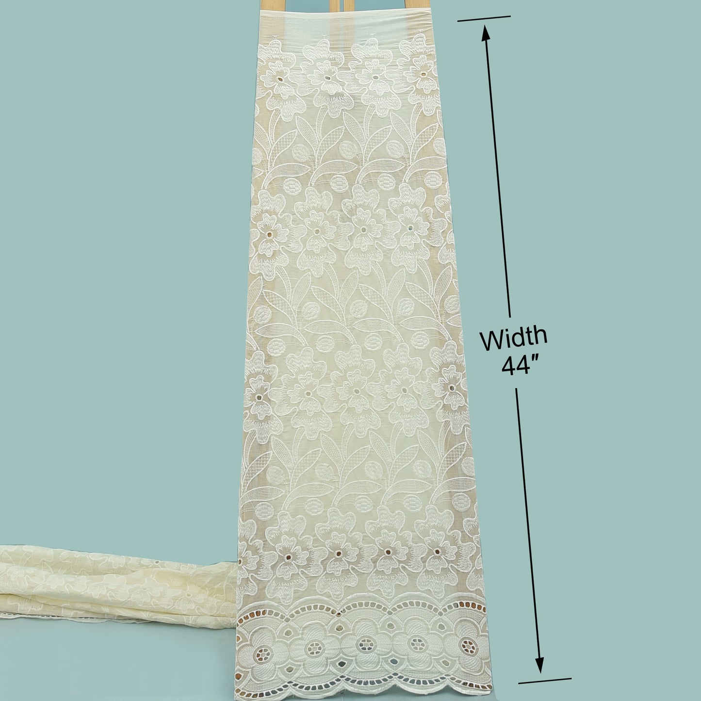 Cream Color Cotton Chikan Embroidery Fabric