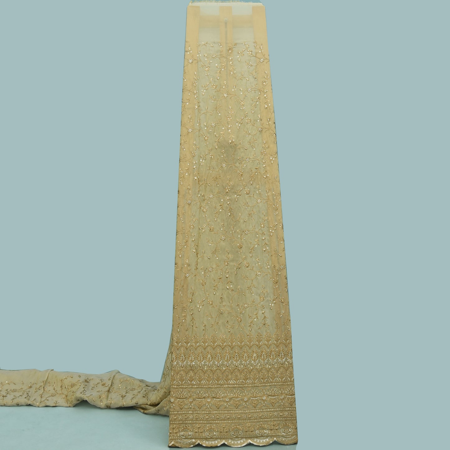 Beige Color Tissue Embroidery Fabric