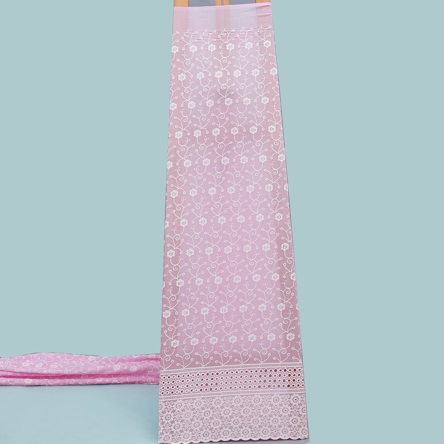 Pink Color Cotton Embroidery Fabric