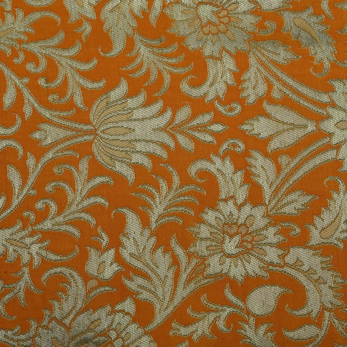 Orange Color Satin Kimkhab Brocade Fabric