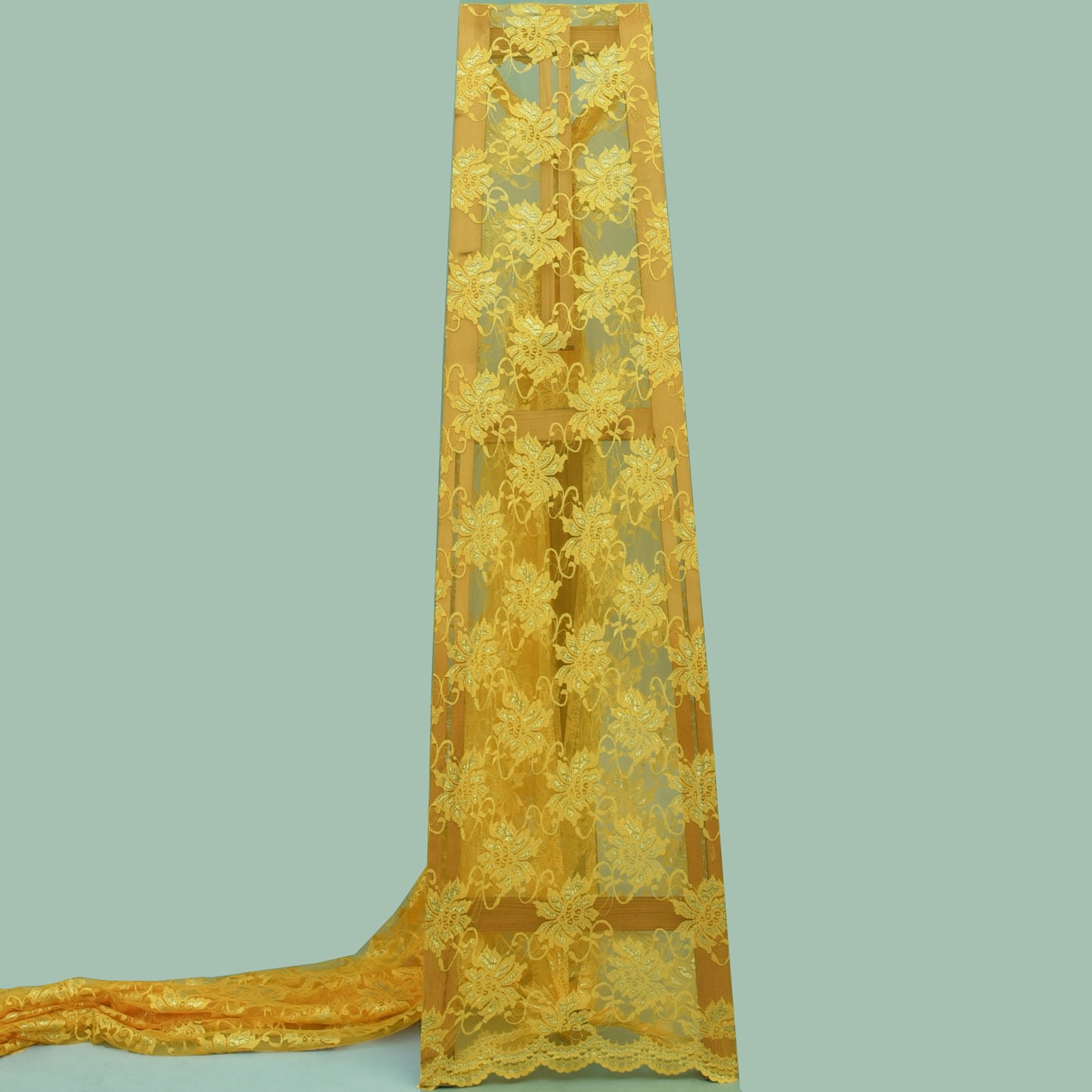 Mustard Color Chantilly Lace Fabric