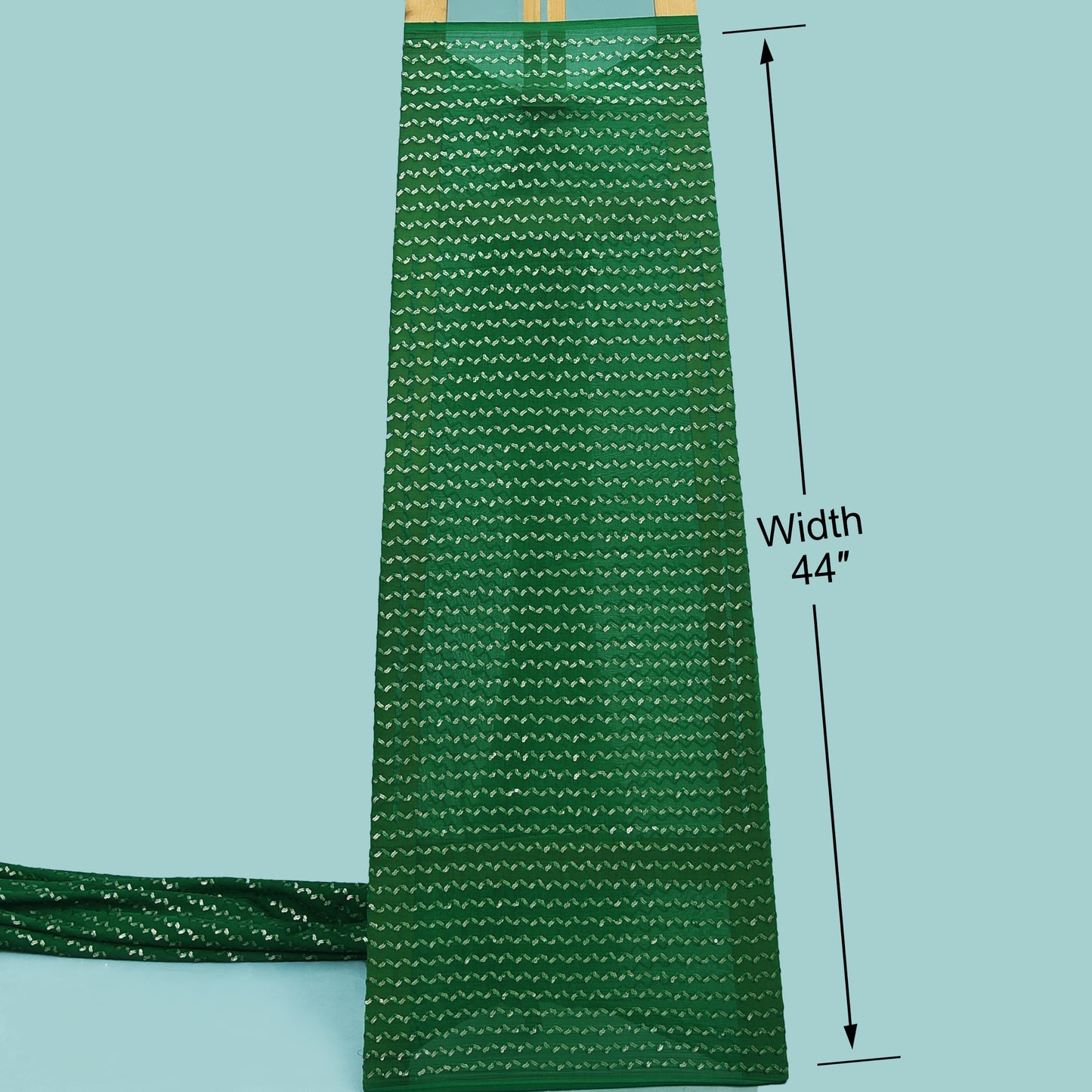 Bottle Green Color Chanderi Sequins Stripe Embroidery Fabric