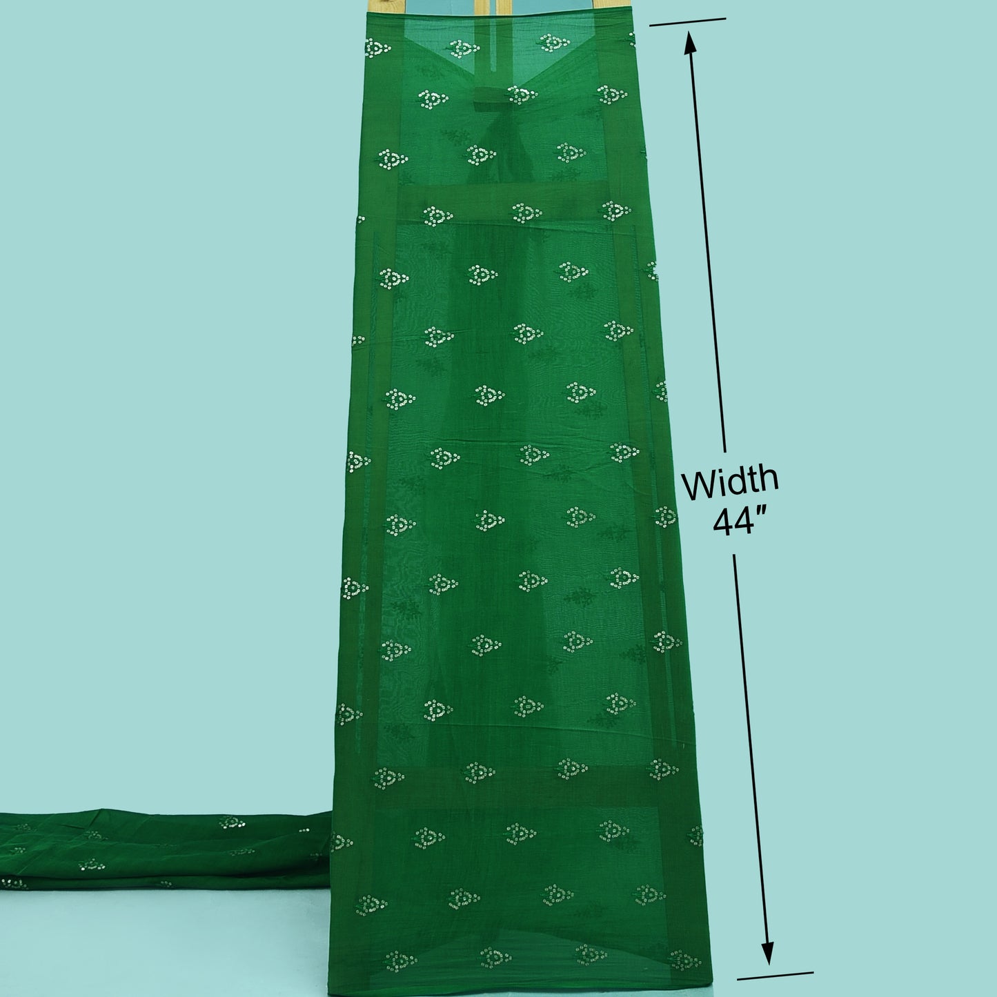 Bottle Green Color Chanderi Booti Embroidery Fabric