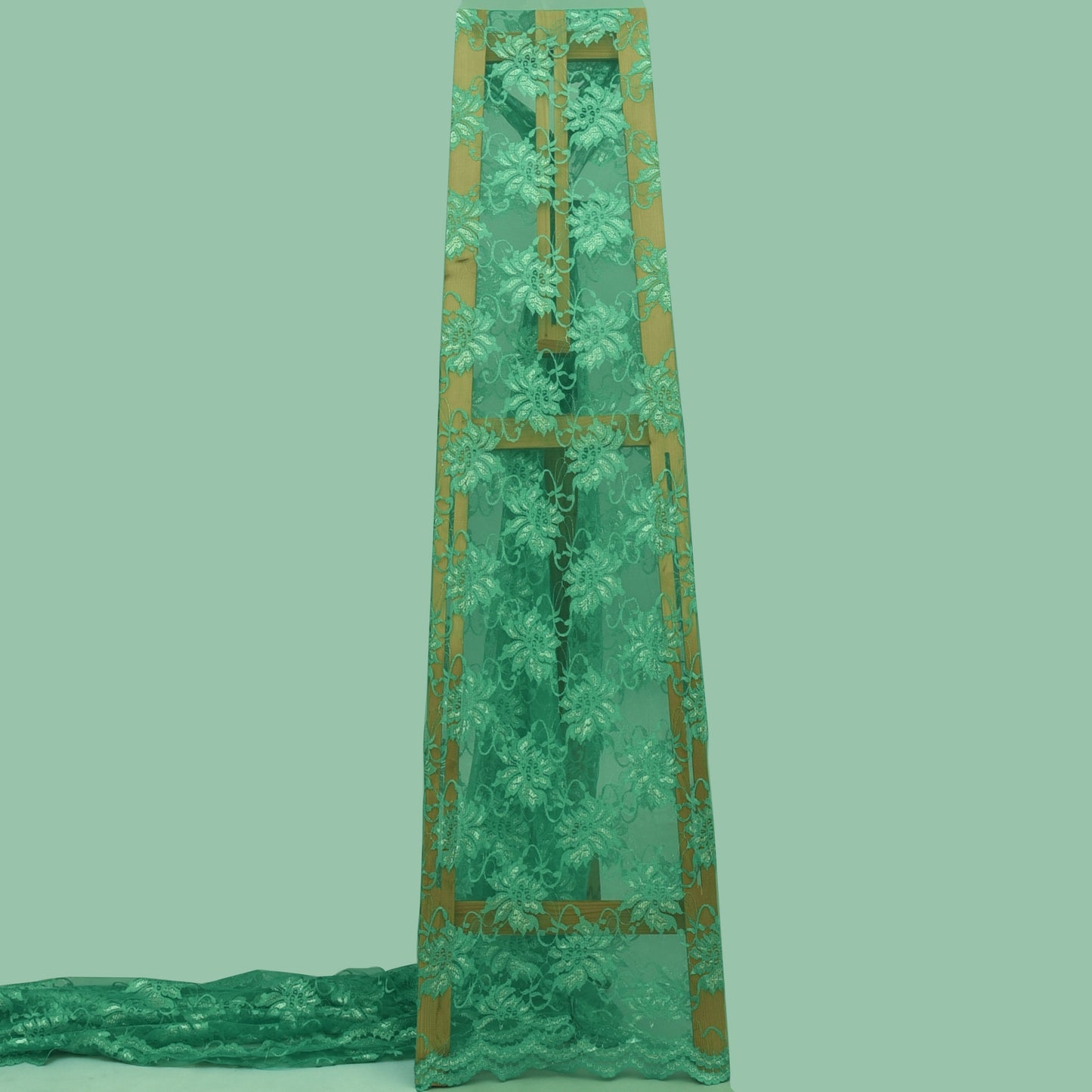 Green Color Chantilly Lace Fabric