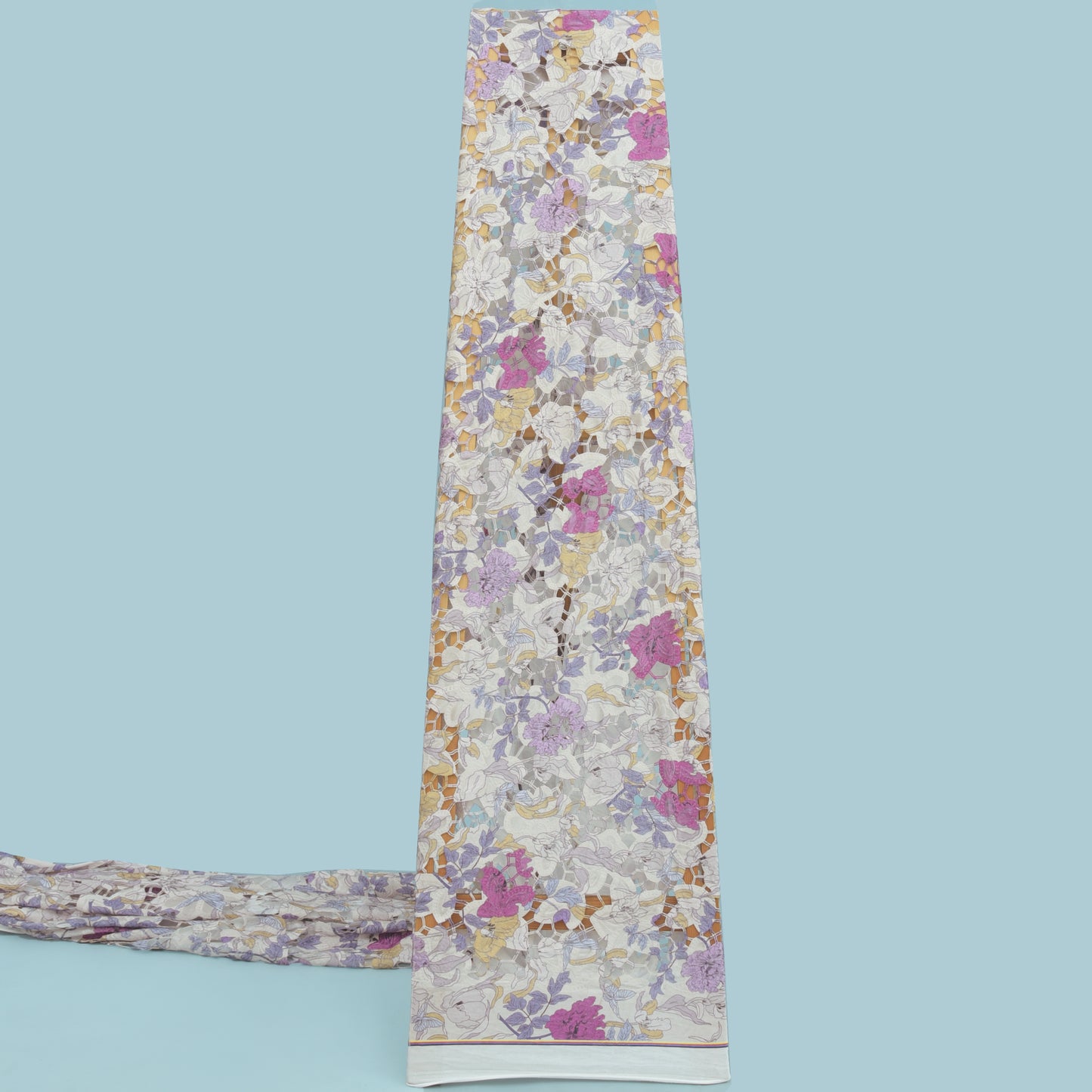 Cream Color Velvet cut work Print Embroidery Fabric