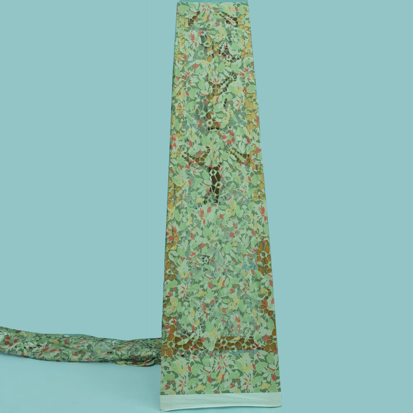 Green Color Velvet Cut Work Print Embroidery Fabric