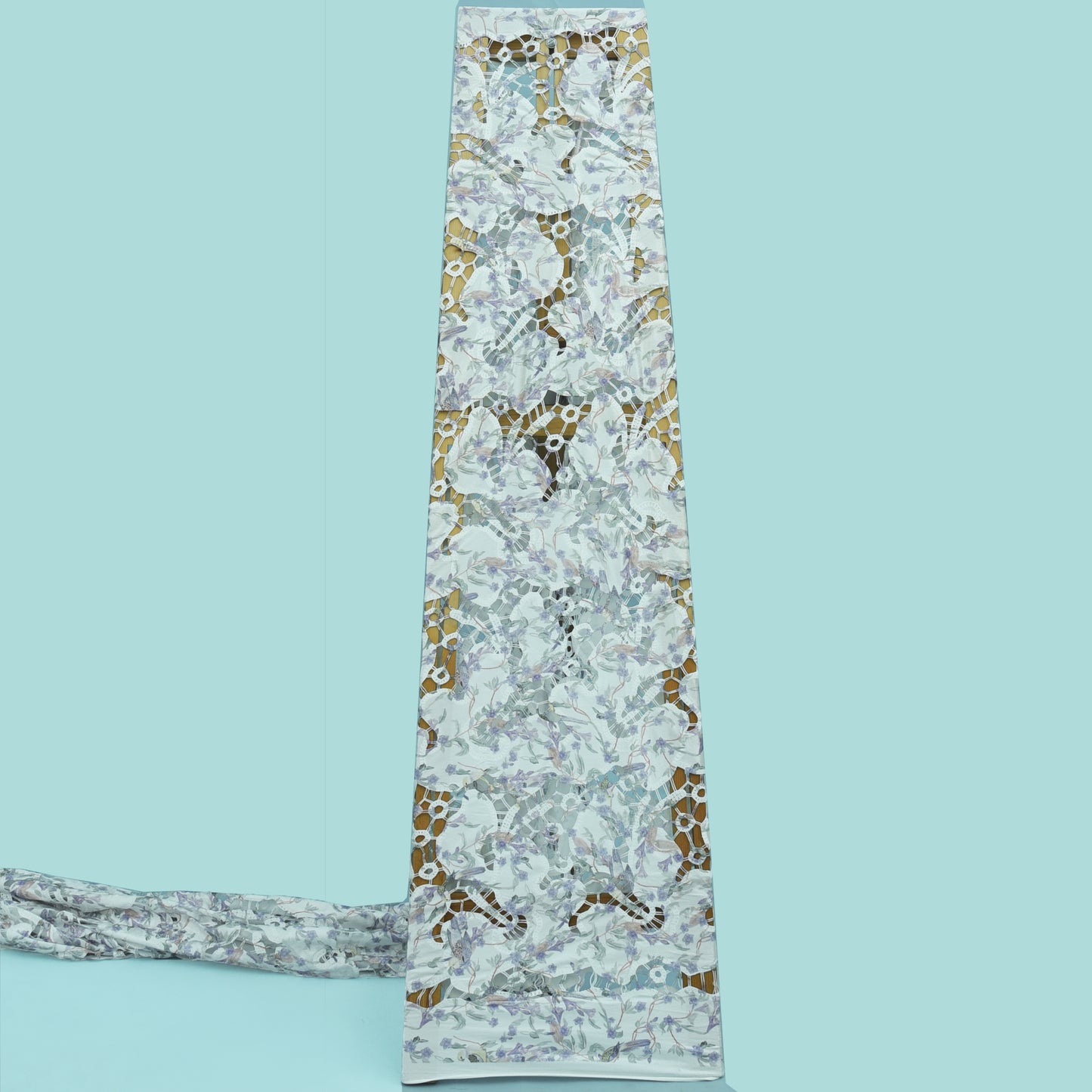 White Color Velvet Cut Work Print Embroidery Fabric