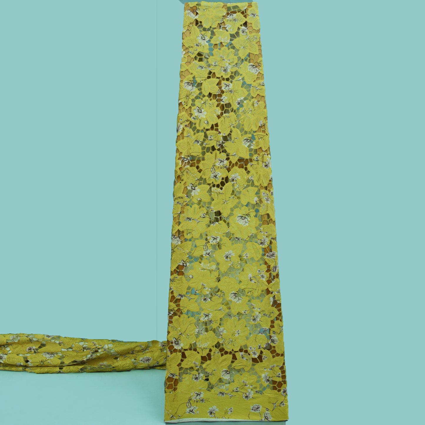 Musturd Color Velvet Cut Work Print Embroidery Fabric