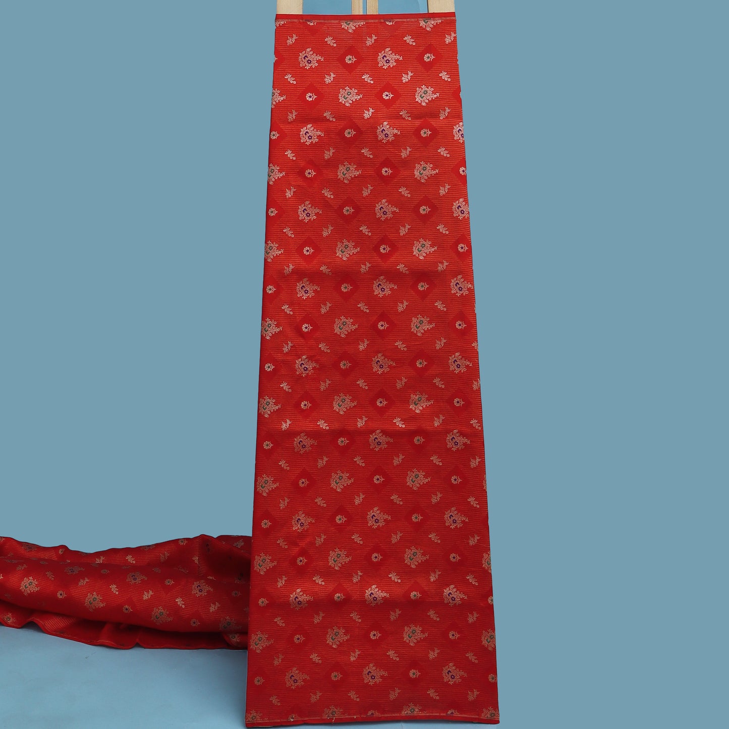 Red Color Katan Meena Brocade Fabric