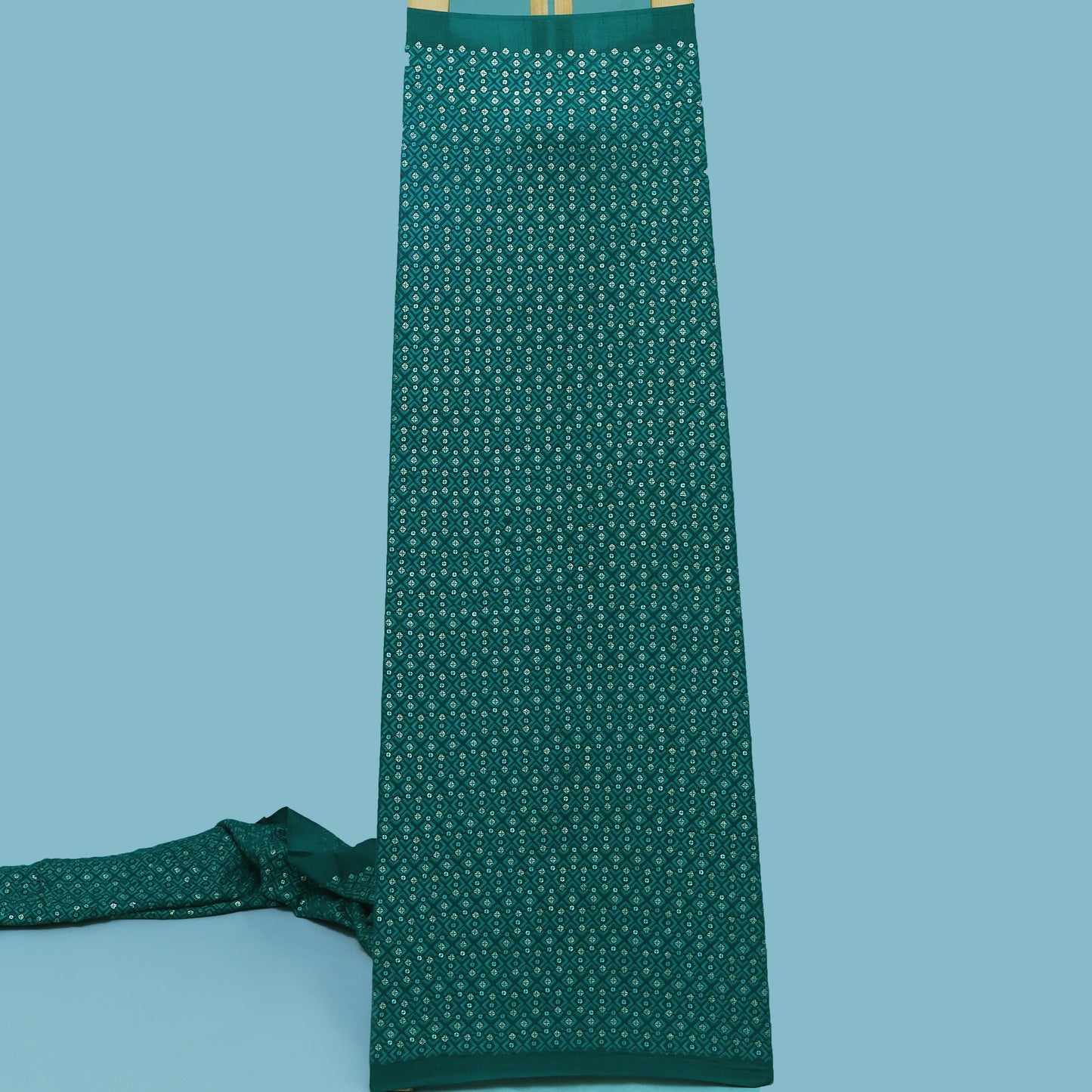 Rama Green Color Slub Silk Embroidery Fabric