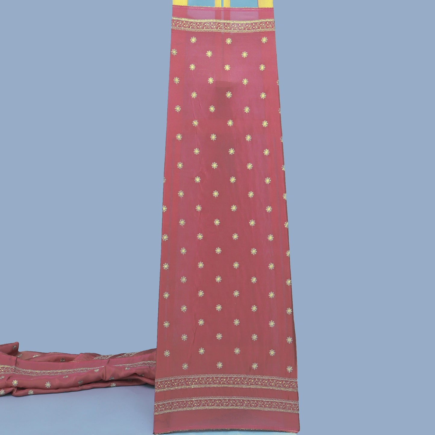 Magenta Color Tissue Zari Embroidery Fabric