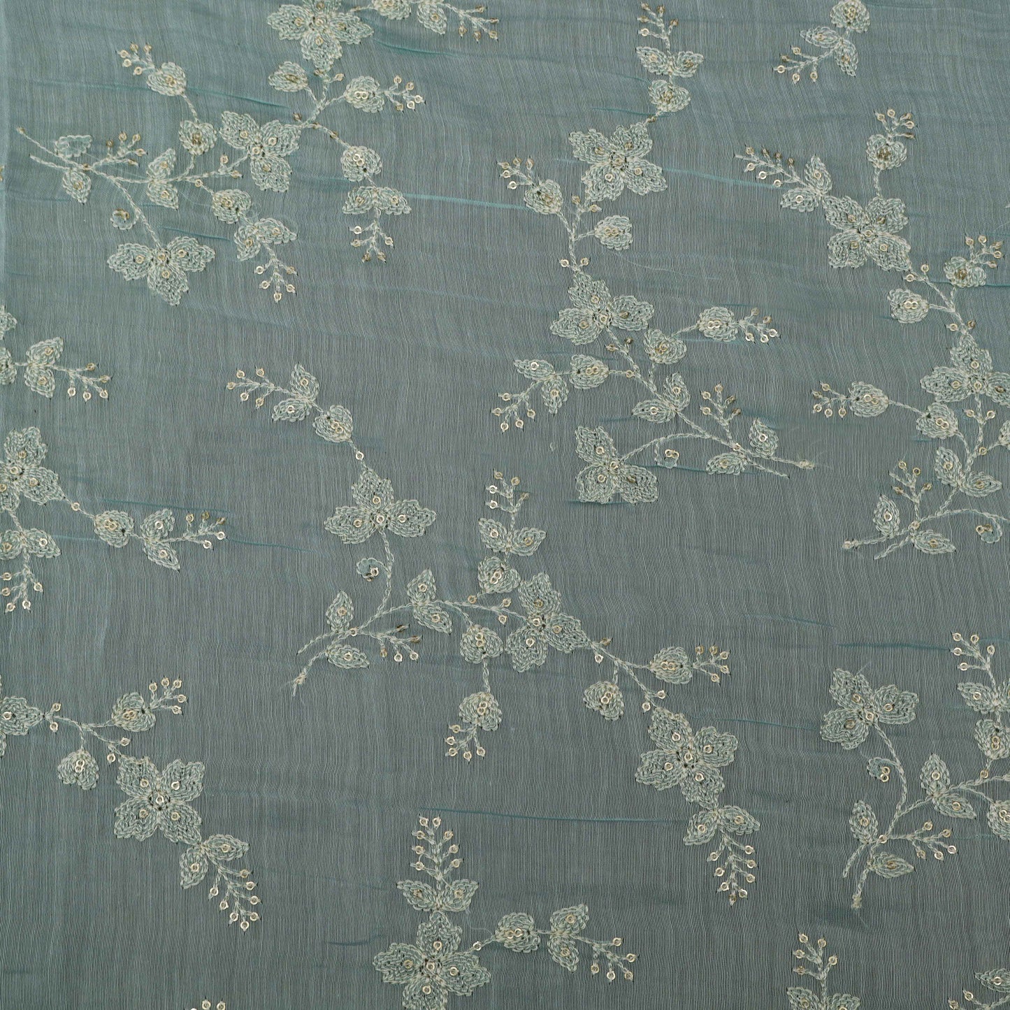 Sky Blue Color Chanderi Embroidery Fabric