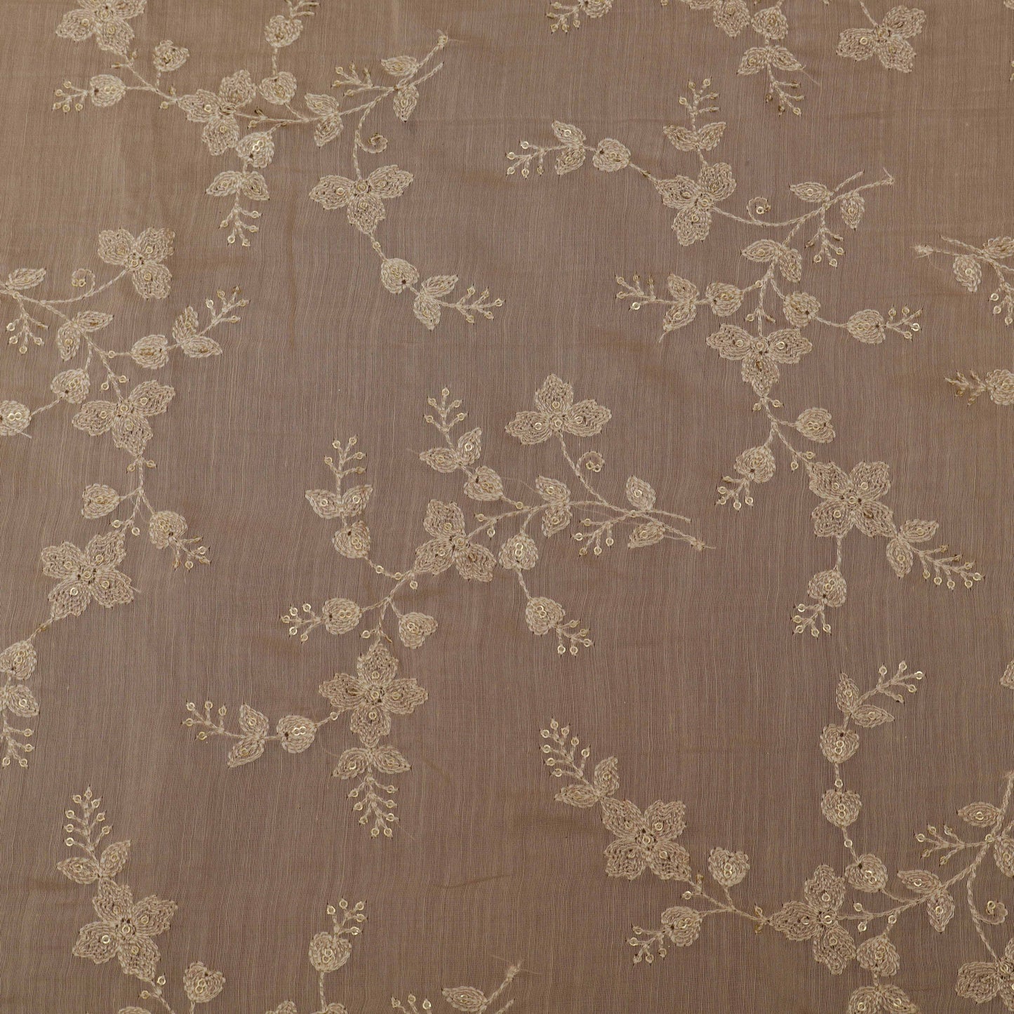 Peach Color Chanderi Embroidery Fabric