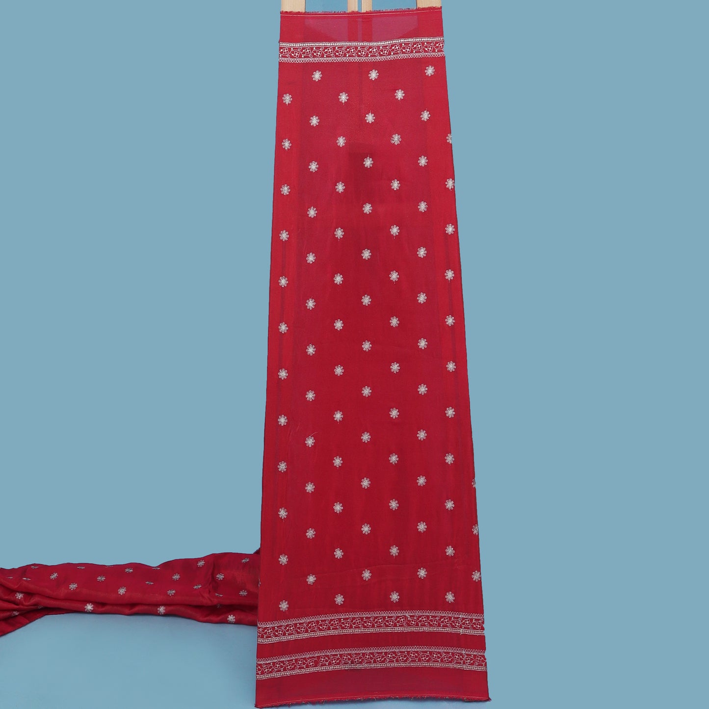 Magenta Color Tissue Zari Embroidery Fabric