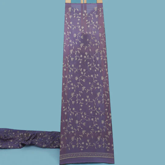 Purple Color Tissue Zari Embroidery Fabric (Cut Pieces 1Mtr)