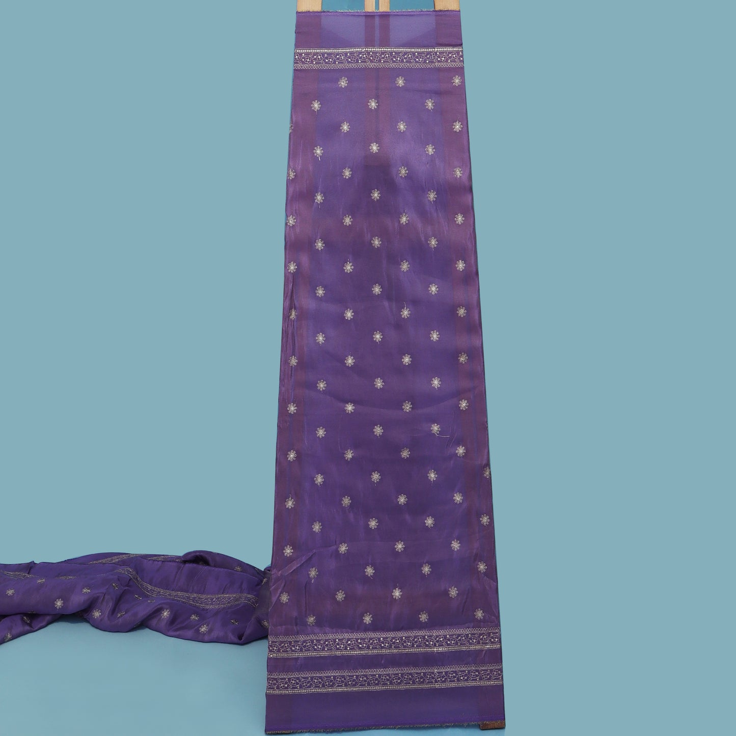 Purple Color Tissue Zari Embroidery Fabric