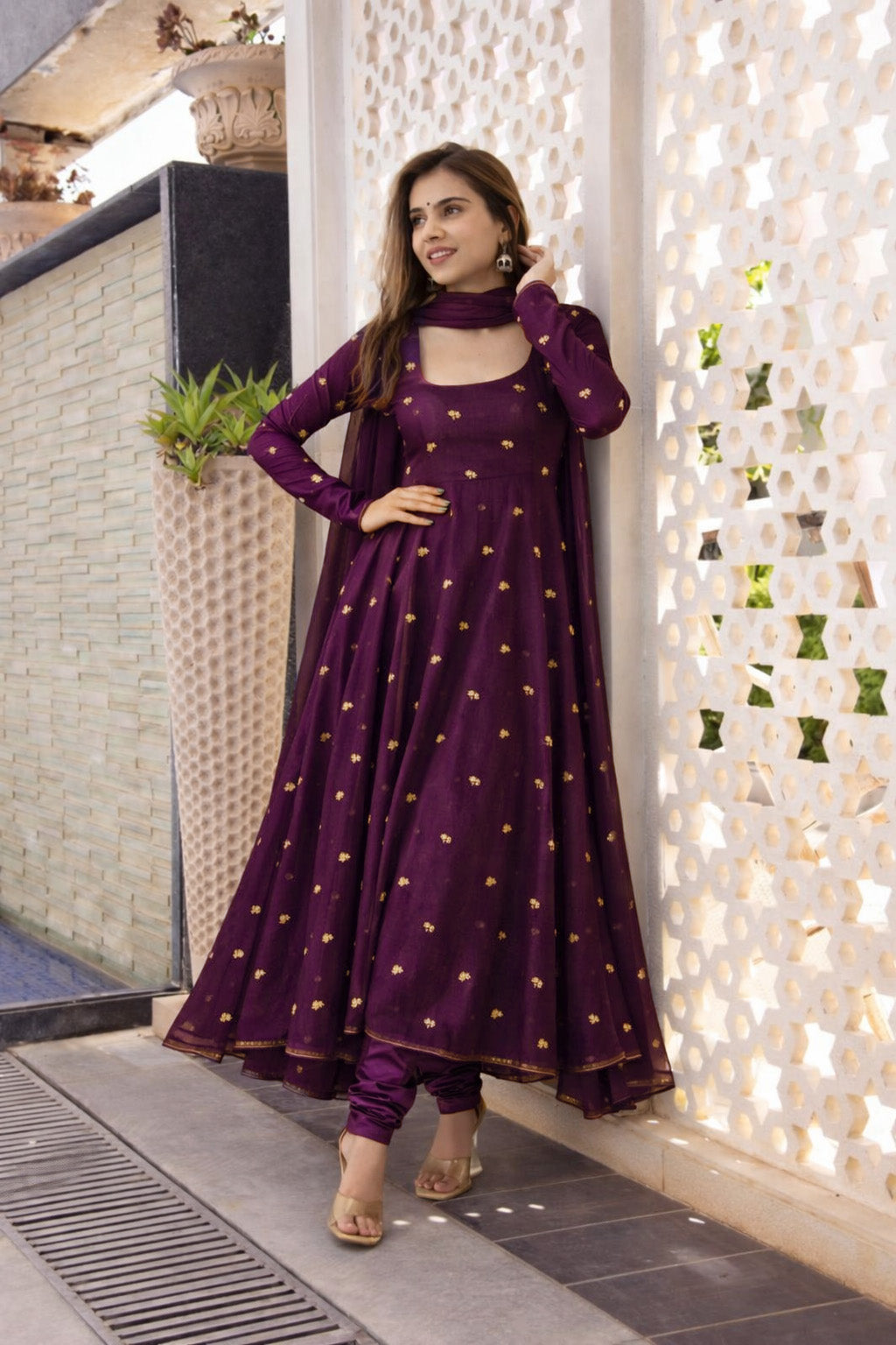 Dark Purple Mulberry Silk Embroidery