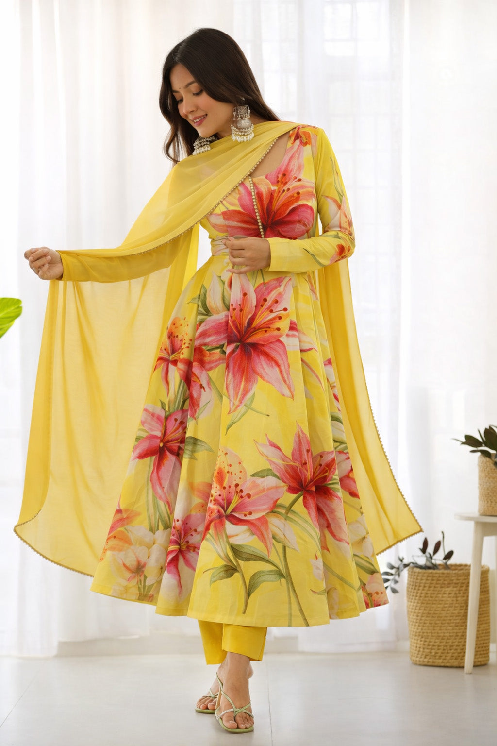 Floral Design Crepe Hydra Print Fabric