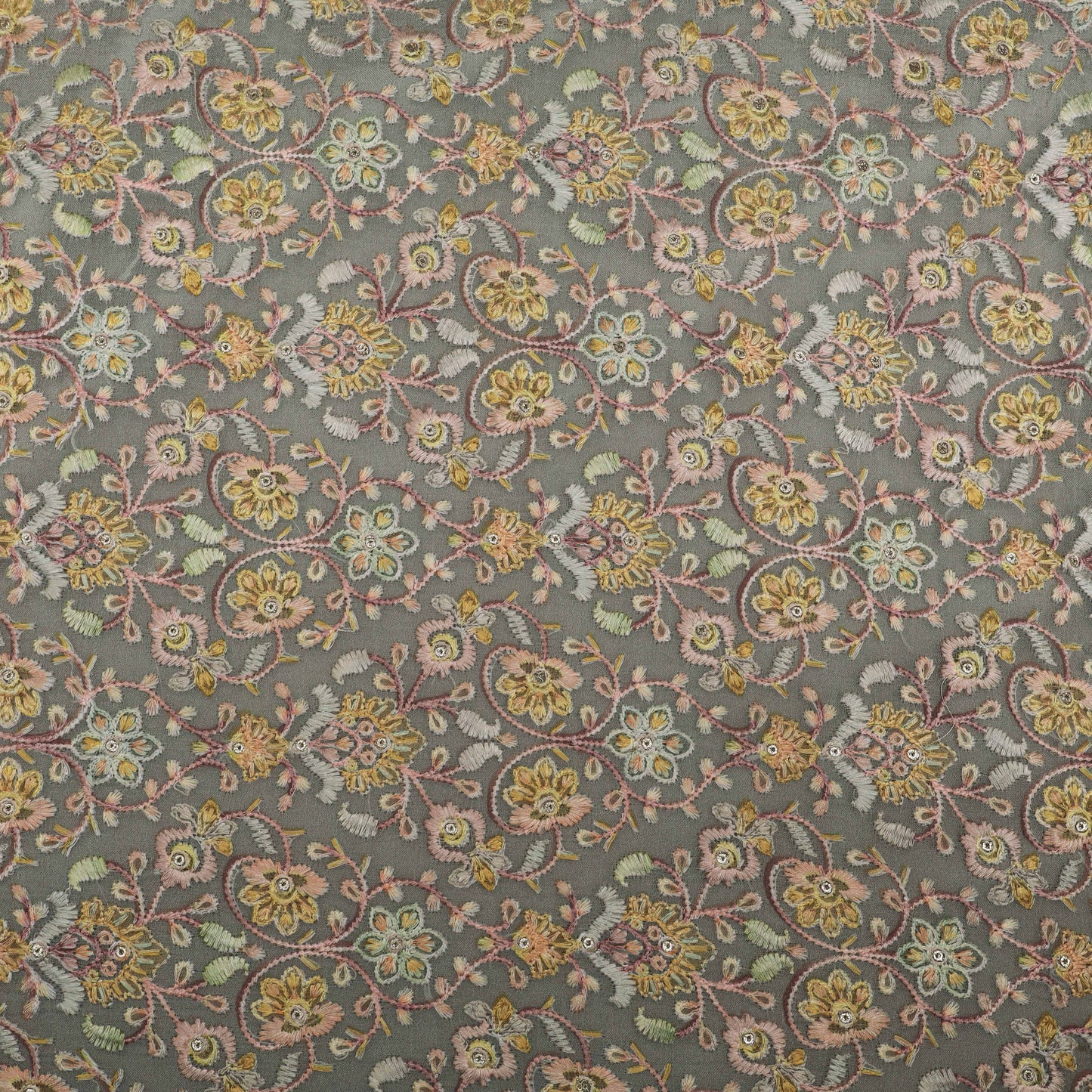 Multi Colored Organza Embroidery Designer Fabric