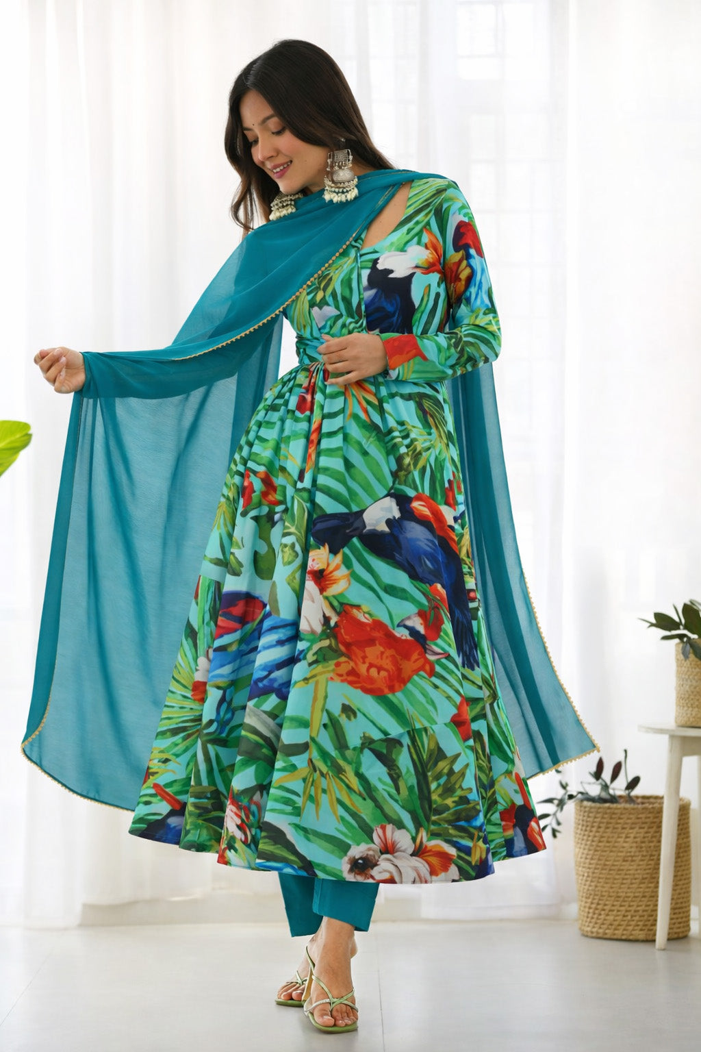 Birds Pattern Design Crepe Hydra Print Fabric