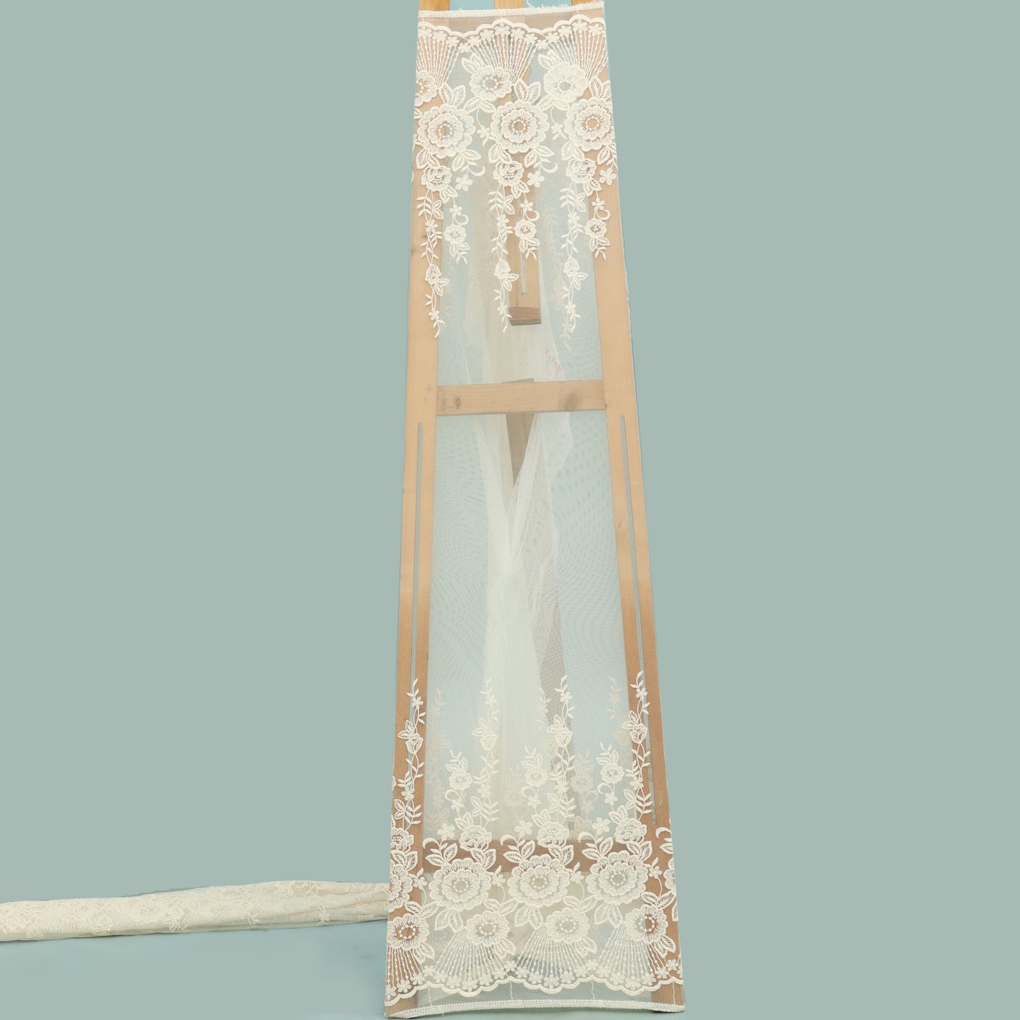 Off White Color Net Embroidery Fabric