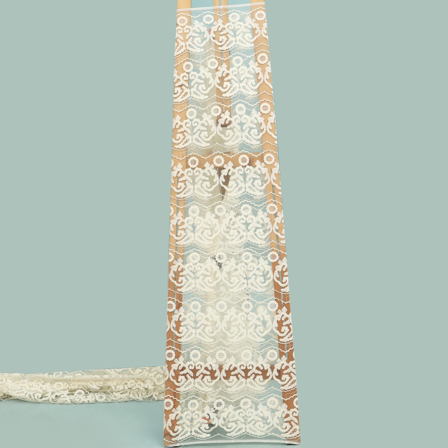 Off White Color Net Embroidery Fabric