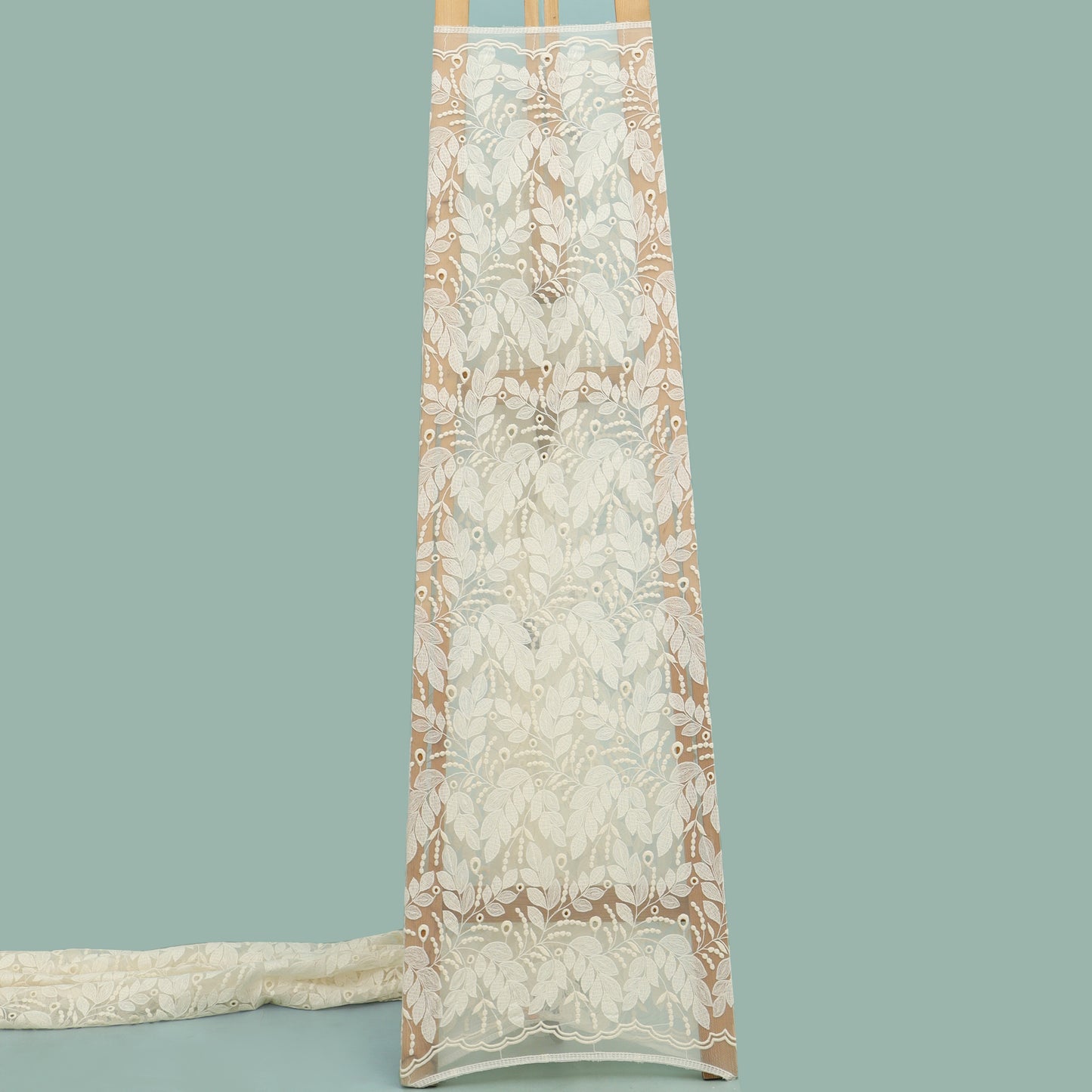 Off White Color Net Embroidery Fabric