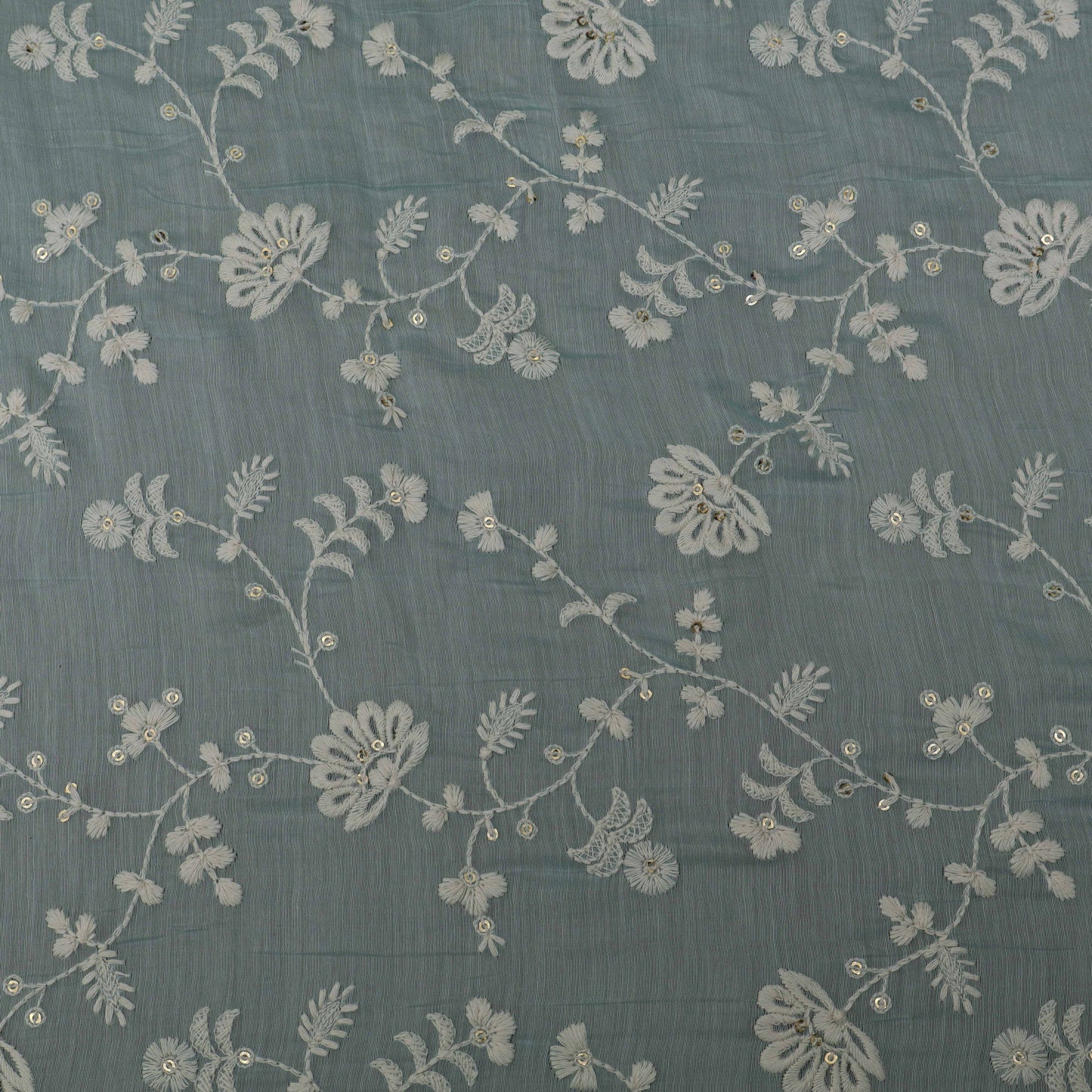 Sky Blue Color Chanderi Embroidery Fabric