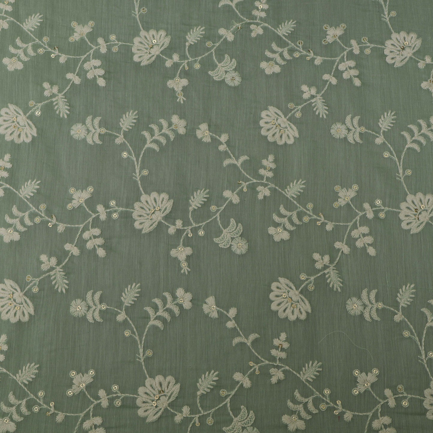 Green Color Chanderi Embroidery Fabric