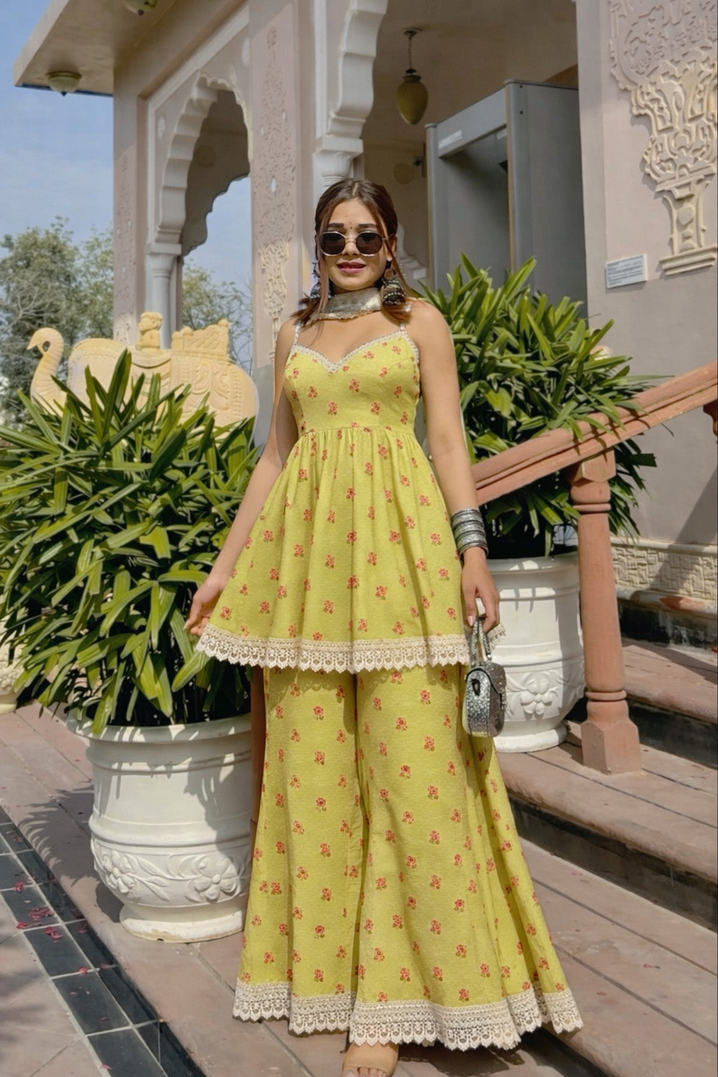 Yellow Color Cotton Printed Border Embroidery Fabric