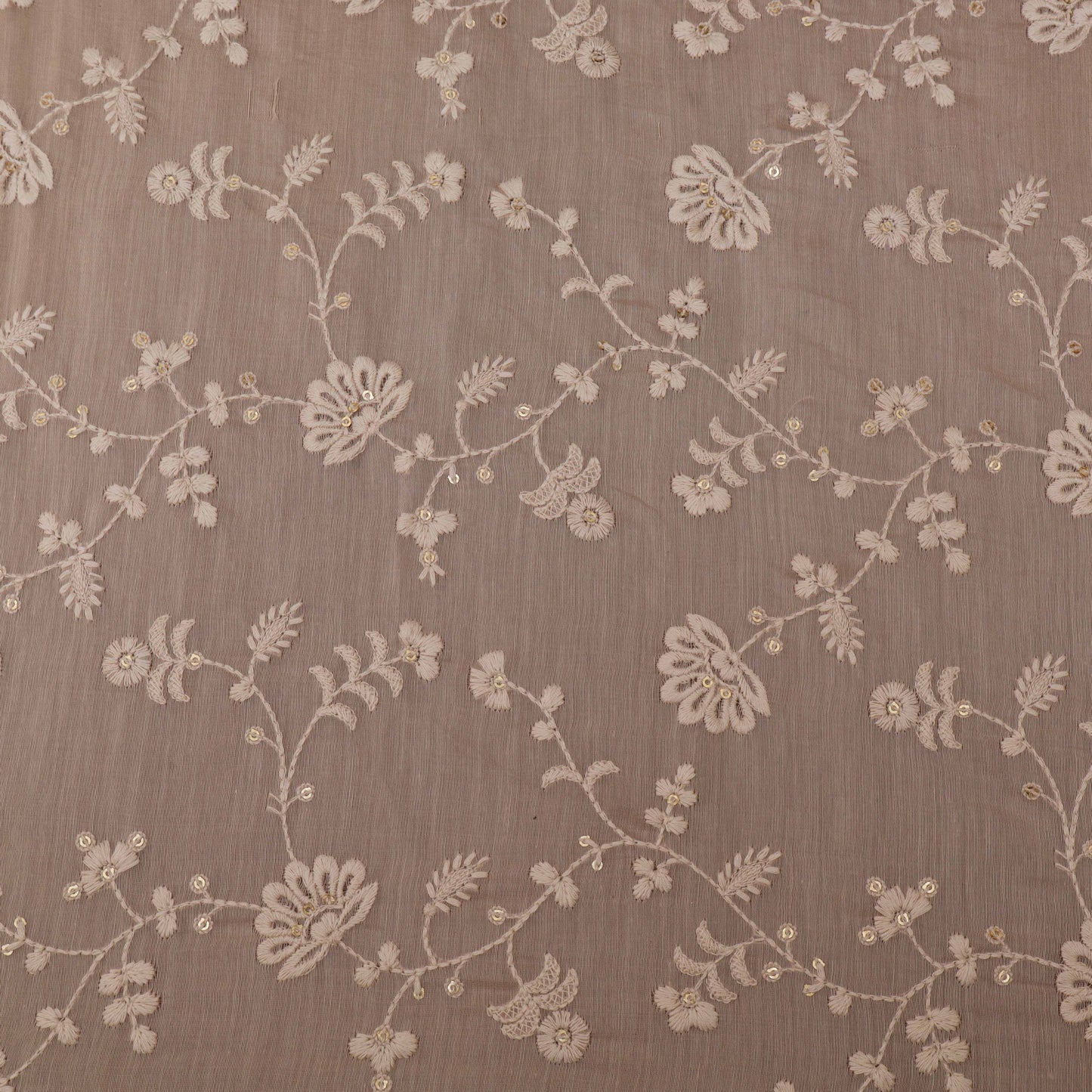 Peach Color Chanderi Embroidery Fabric