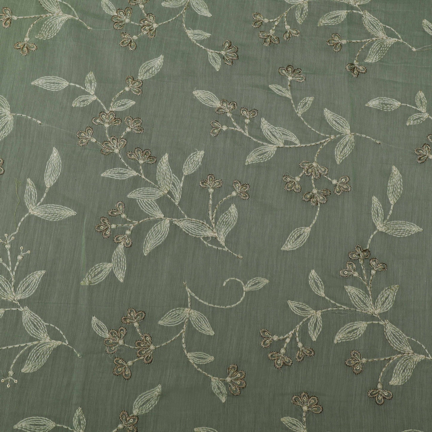 Green Color Chanderi Embroidery Fabric