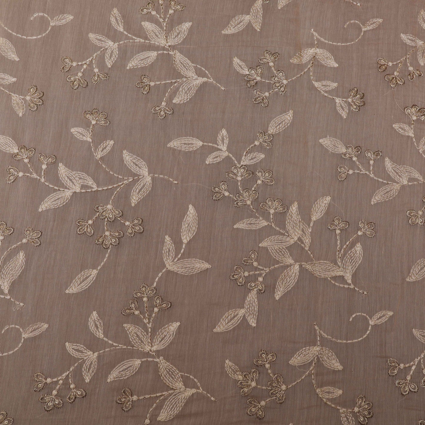 Peach Color Chanderi Embroidery Fabric