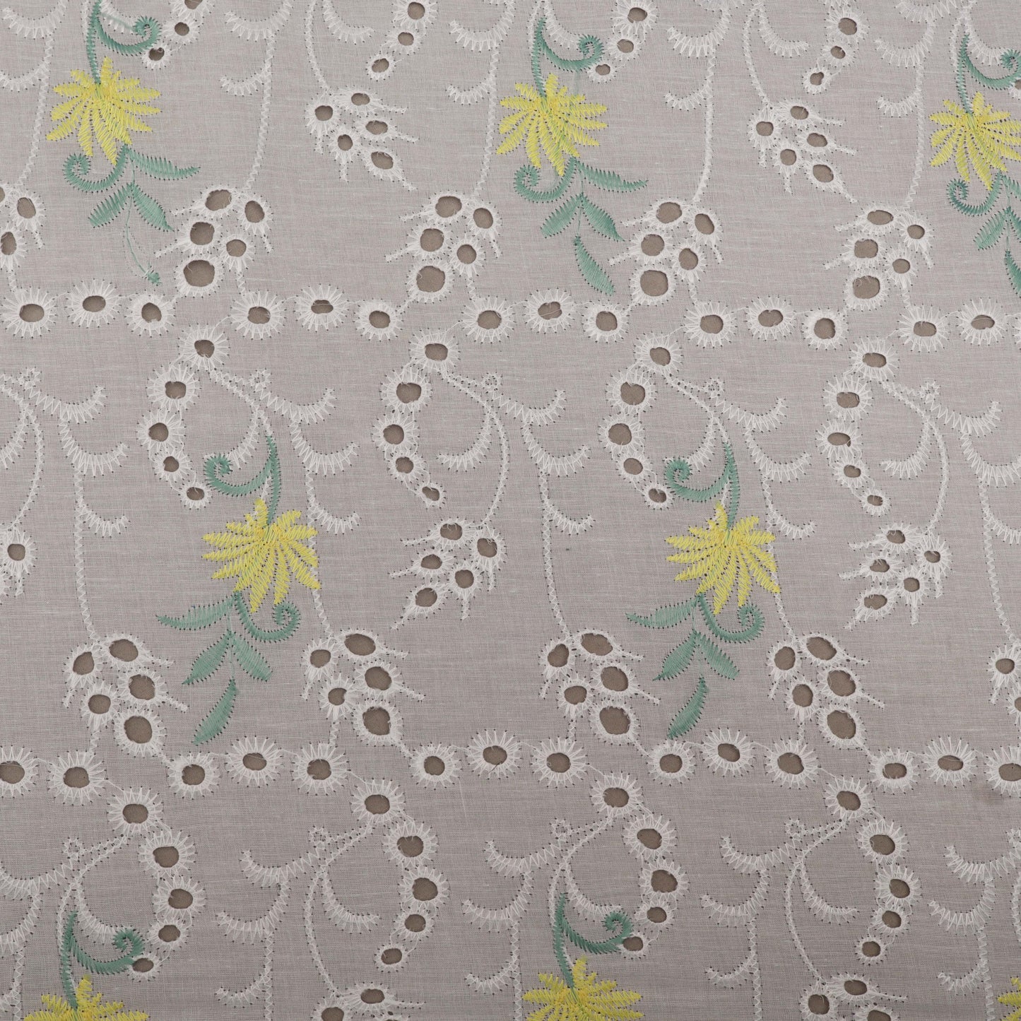 White Color Cotton Chikan Embroidery Fabric