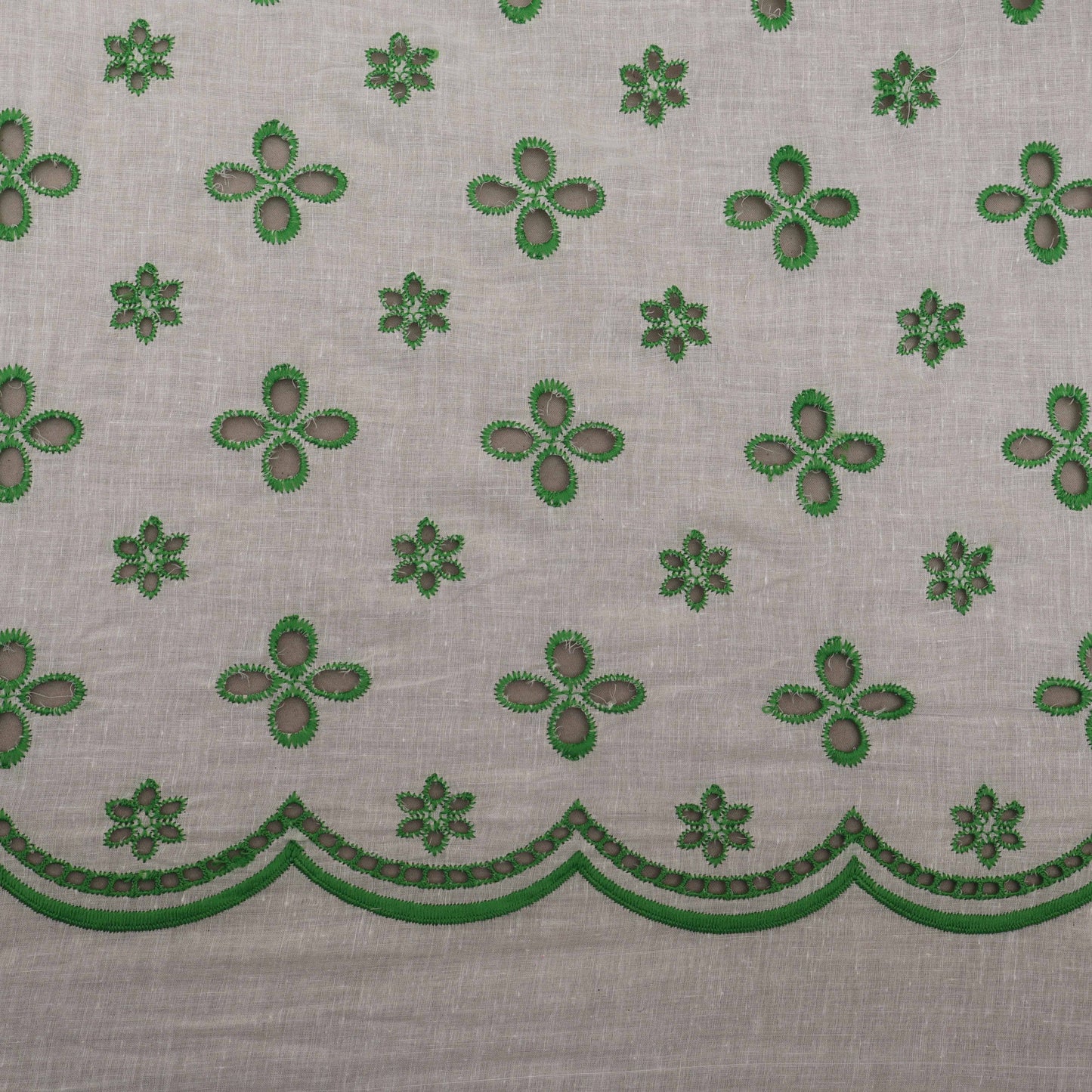 White Color Cotton Chikan Embroidery Fabric