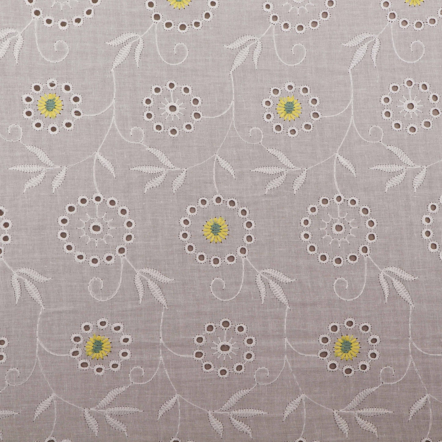 White Color Cotton Chikan Embroidery Fabric