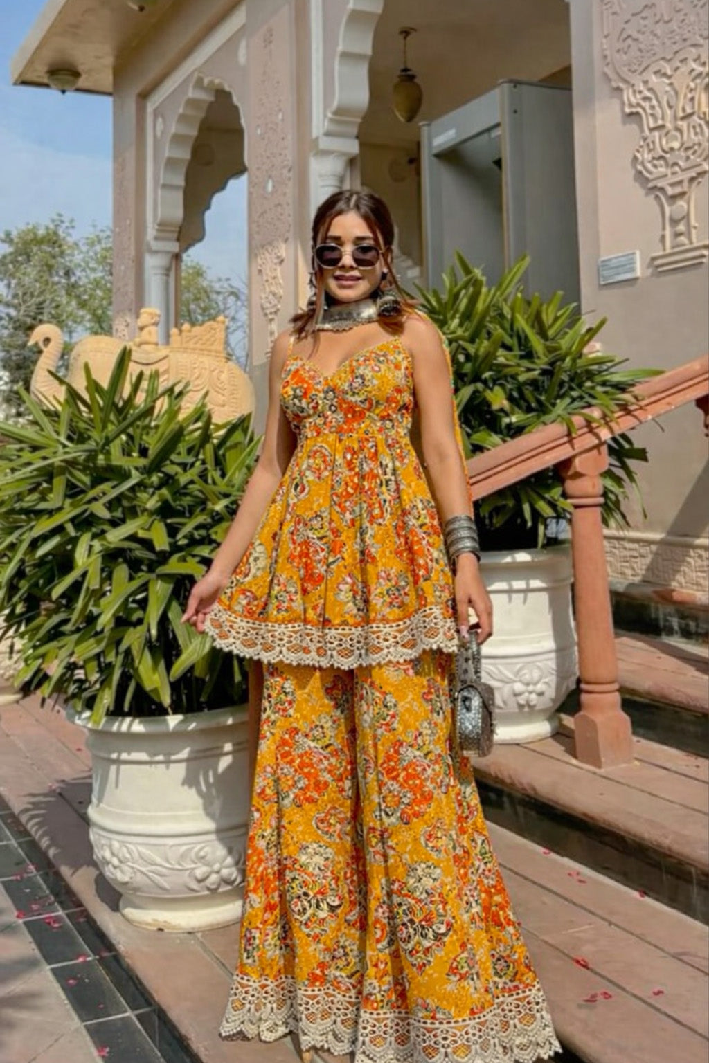 Yellow Color Cotton Printed Border Embroidery Fabric