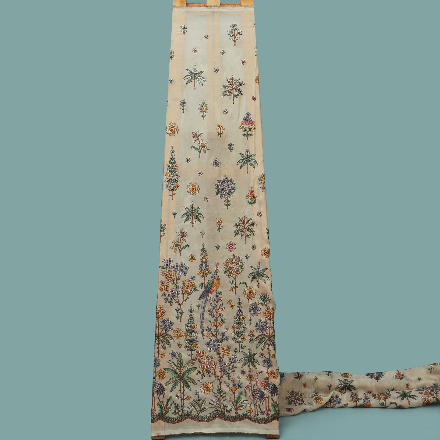 Beige Color Tissue Embroidery Fabric