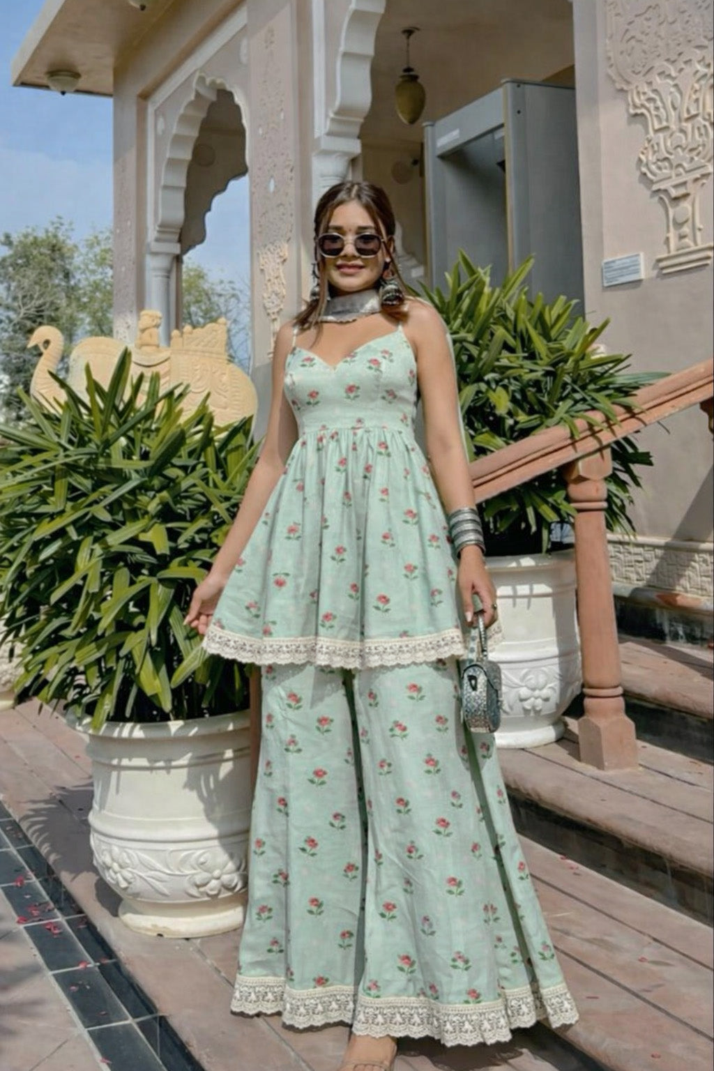 Sky Blue Color Cotton Printed Border Embroidery Fabric