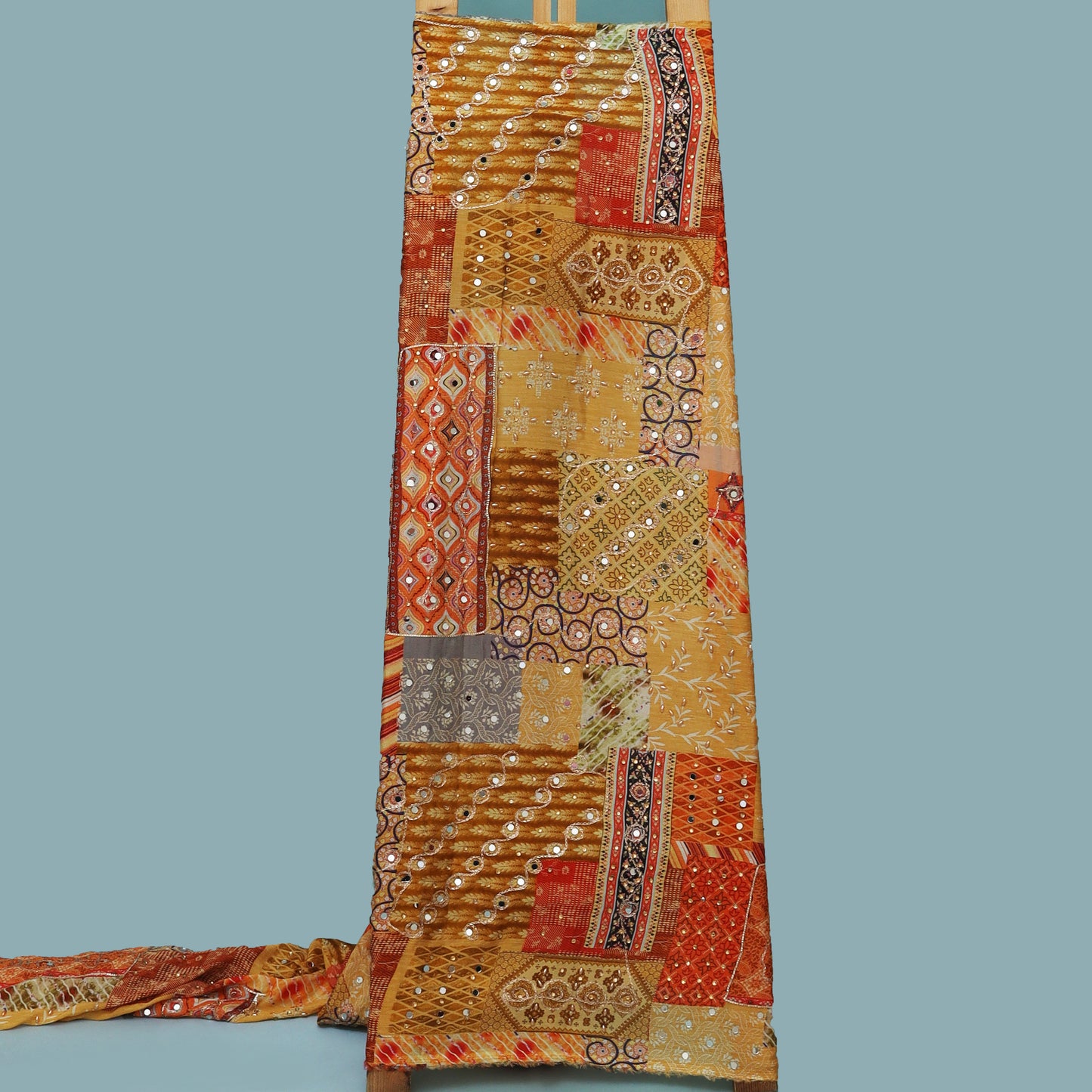 Muti-Color Chinon Chiffon Print Mirror Work Fabric