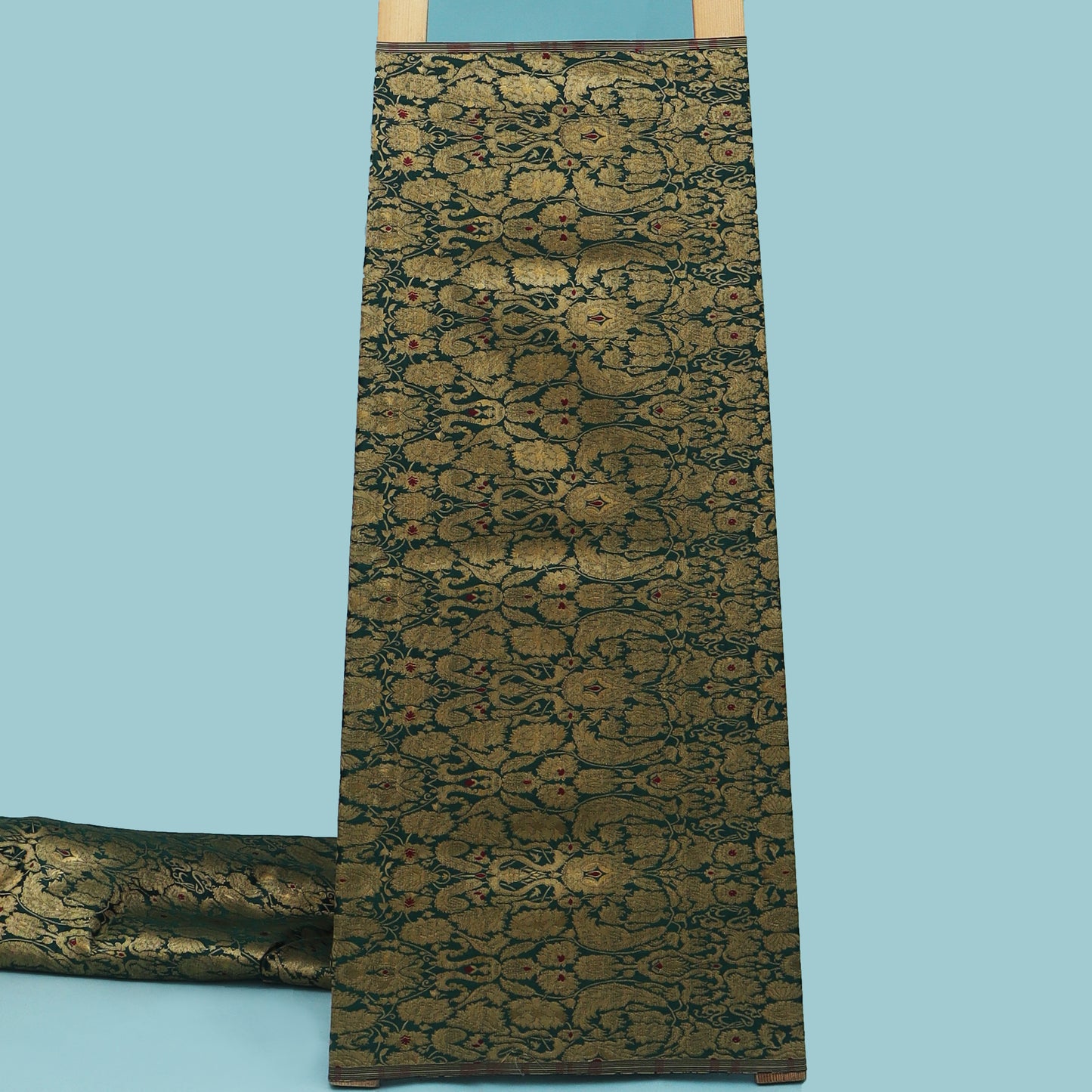 Green Color Kimkhab 36" Brocade Fabric